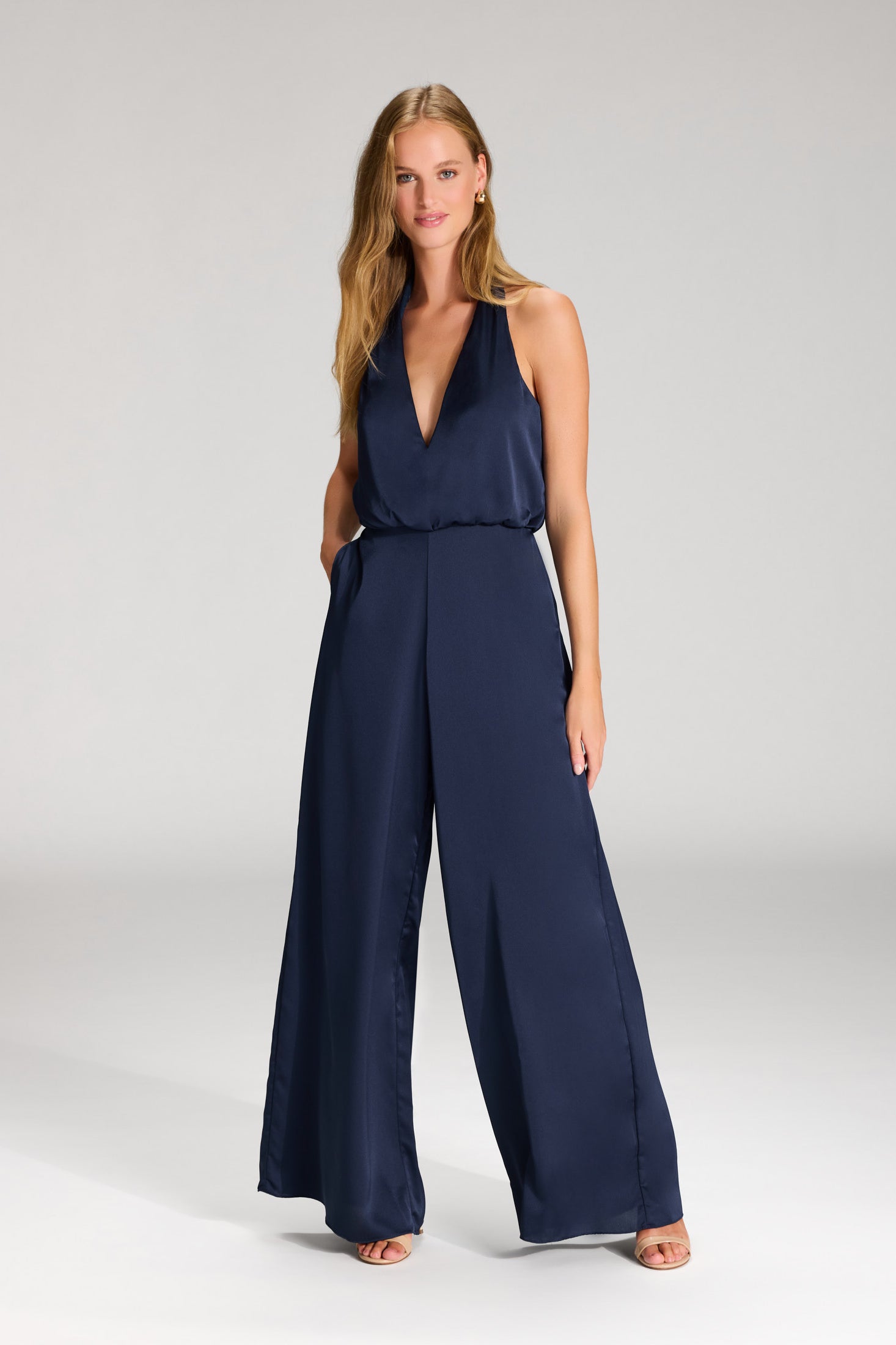 Jumpsuit mit weitem Hosenbein navy