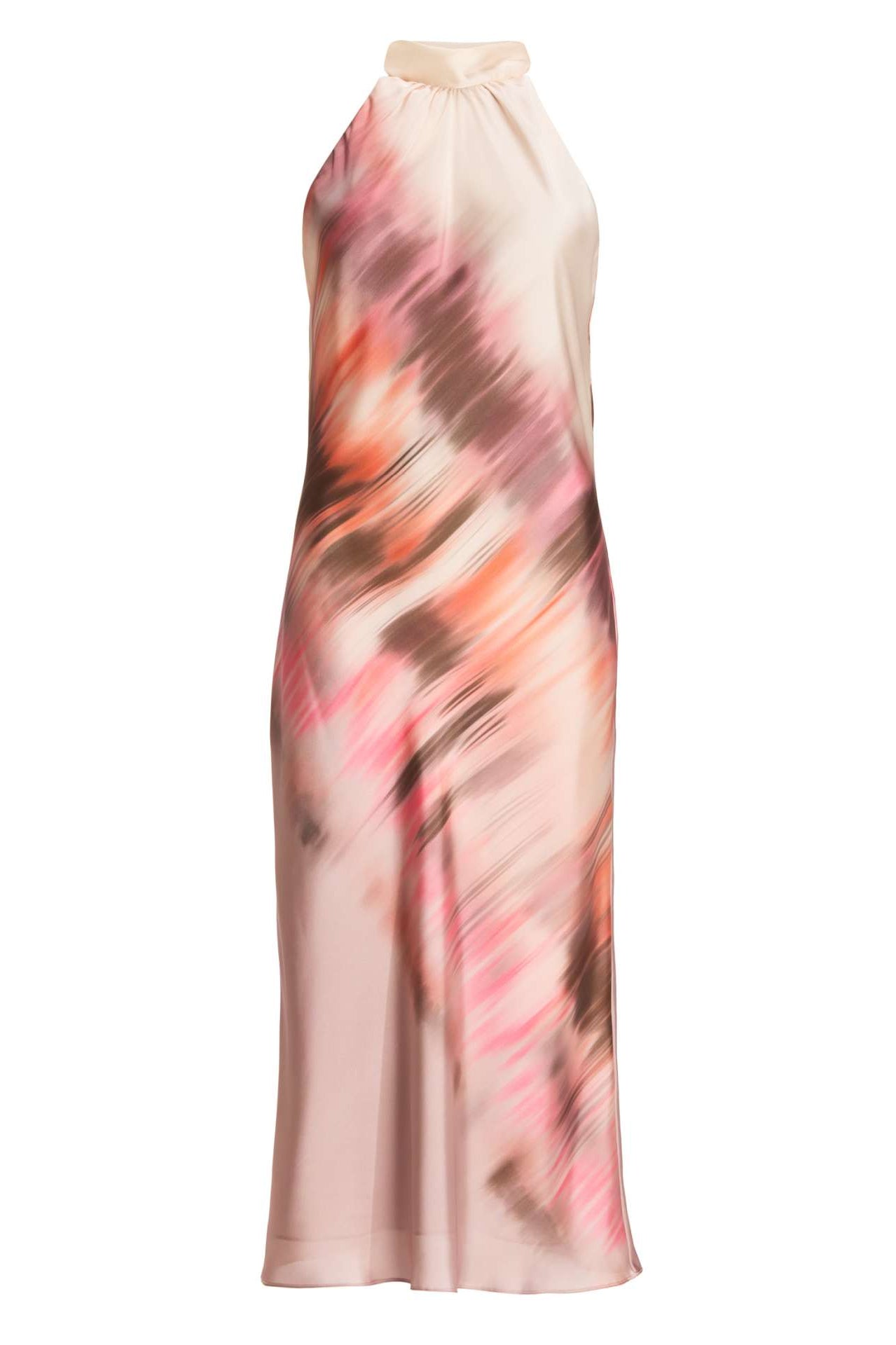 Bedrucktes Slip Dress aus Satin mit Stehkragen