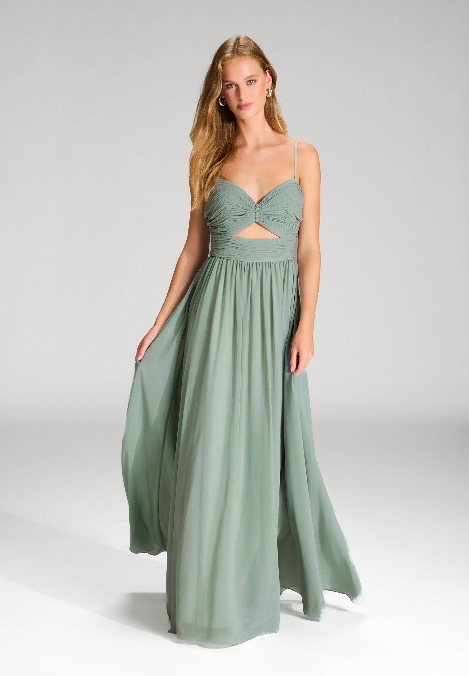 Chiffonkleid mit Cut-Out Detail und feiner Raffung mint ice