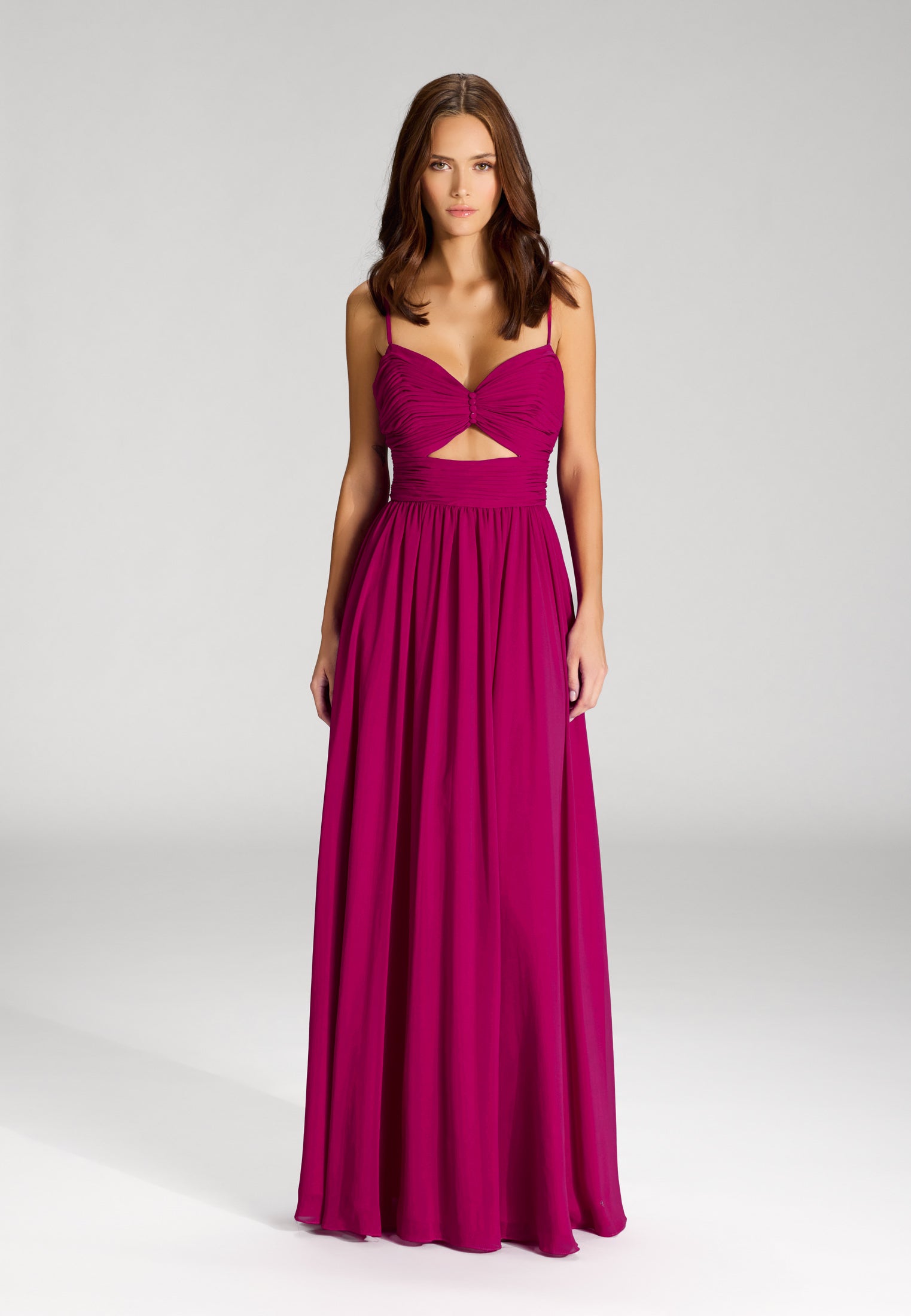 Chiffonkleid mit Cut-Out Detail und feiner Raffung passionfruit pink