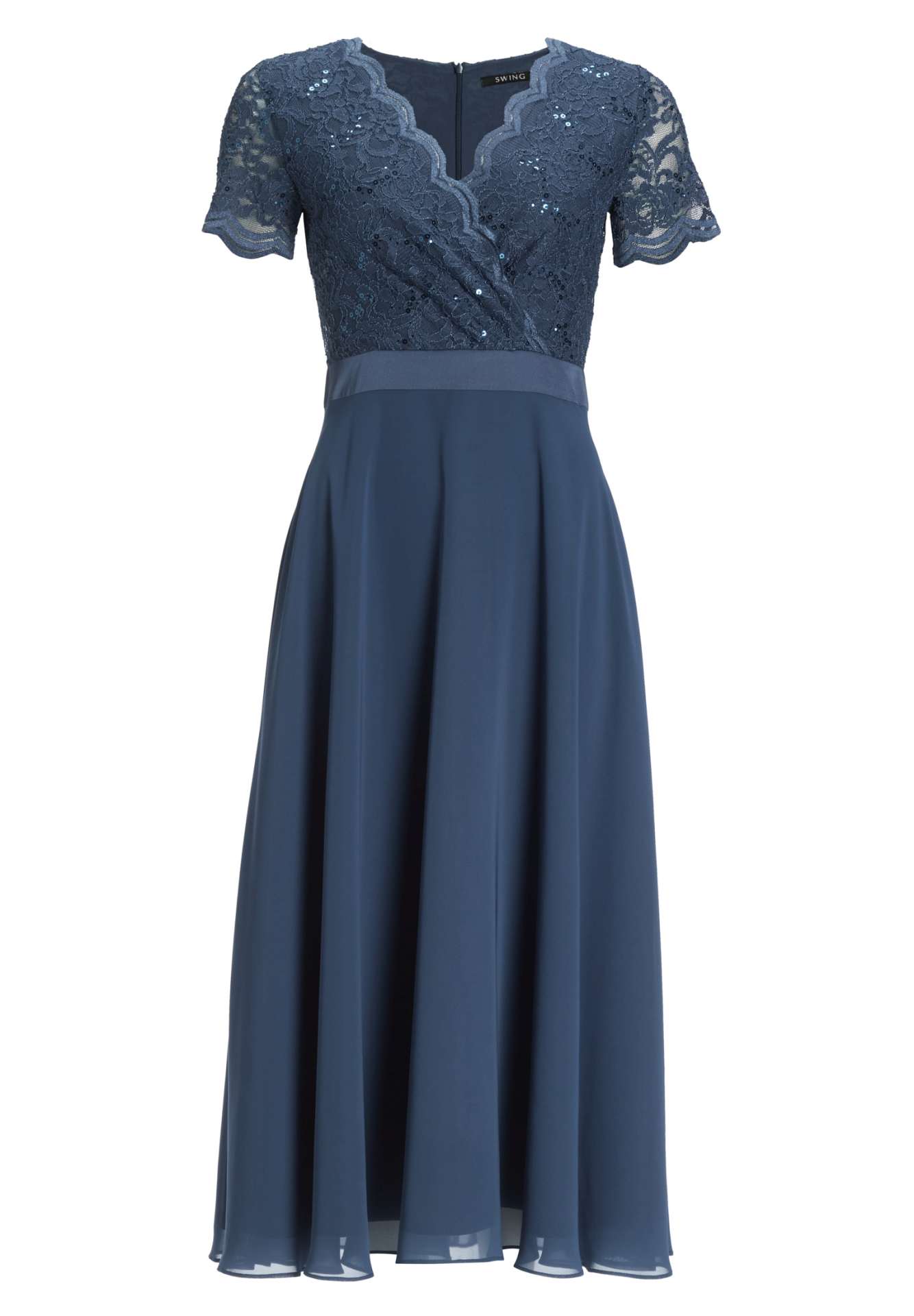 Cocktailkleid Halbarm aus Spitze-Chiffon-Mix