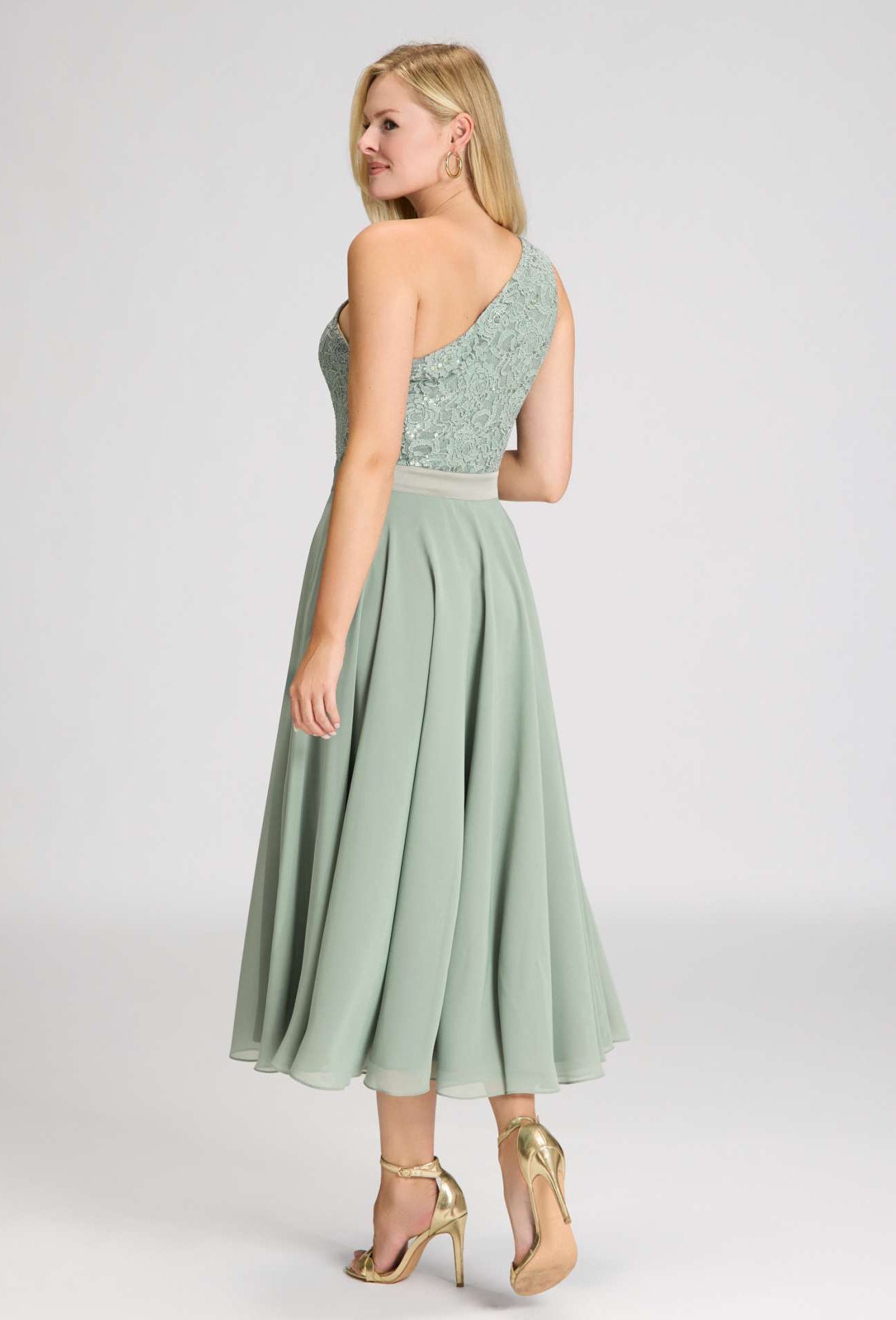 One Shoulder Midi Kleid aus Material Mix