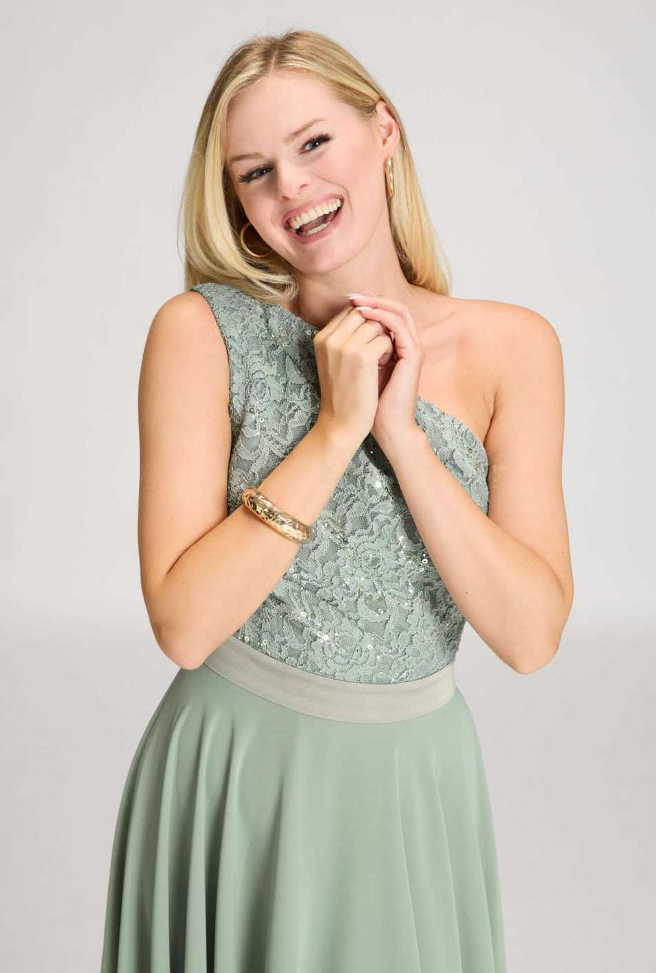 One Shoulder Midi Kleid aus Material Mix