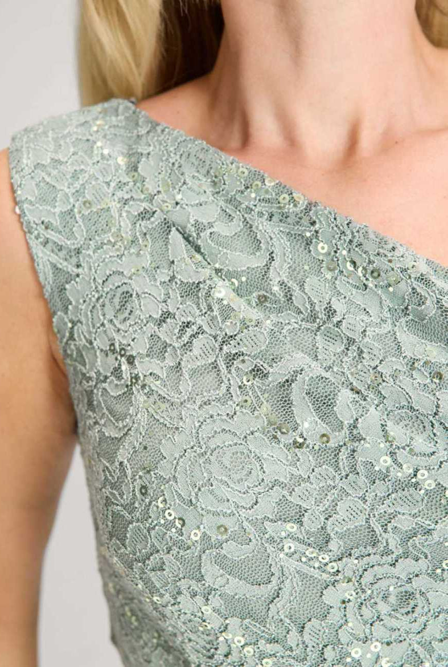 One Shoulder Midi Kleid aus Material Mix