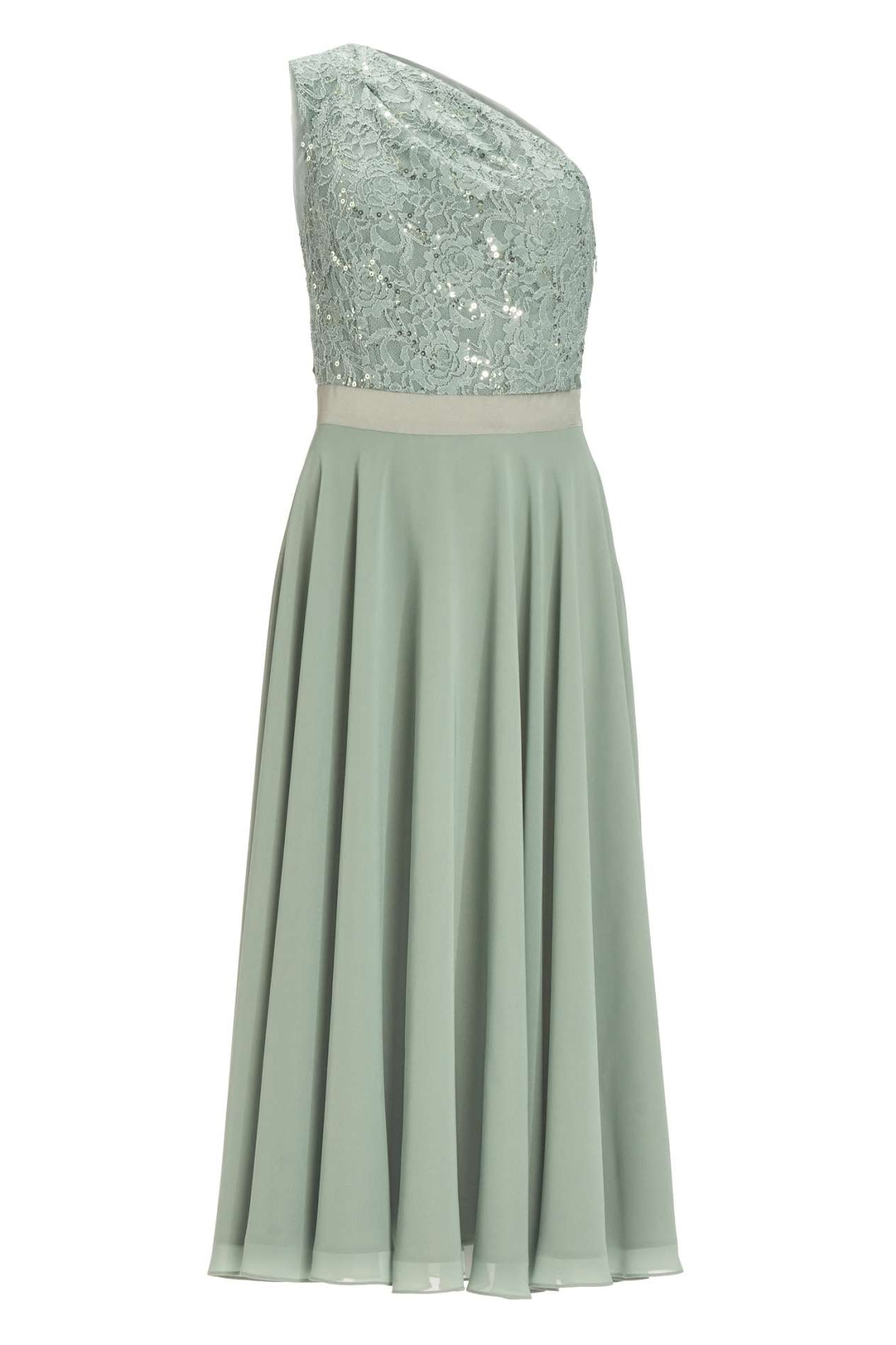 One Shoulder Midi Kleid aus Material Mix