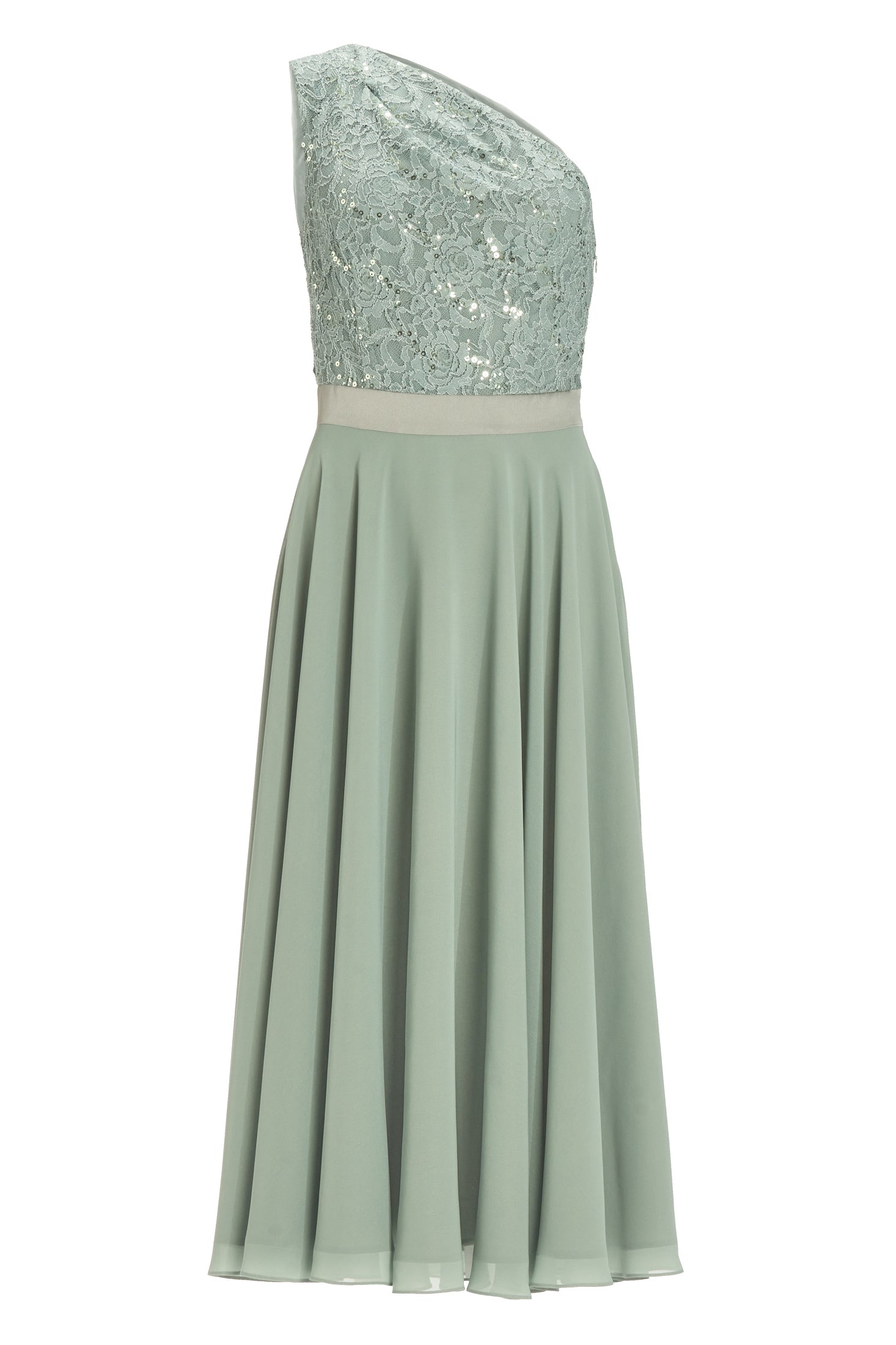 One Shoulder Midi Kleid aus Material Mix