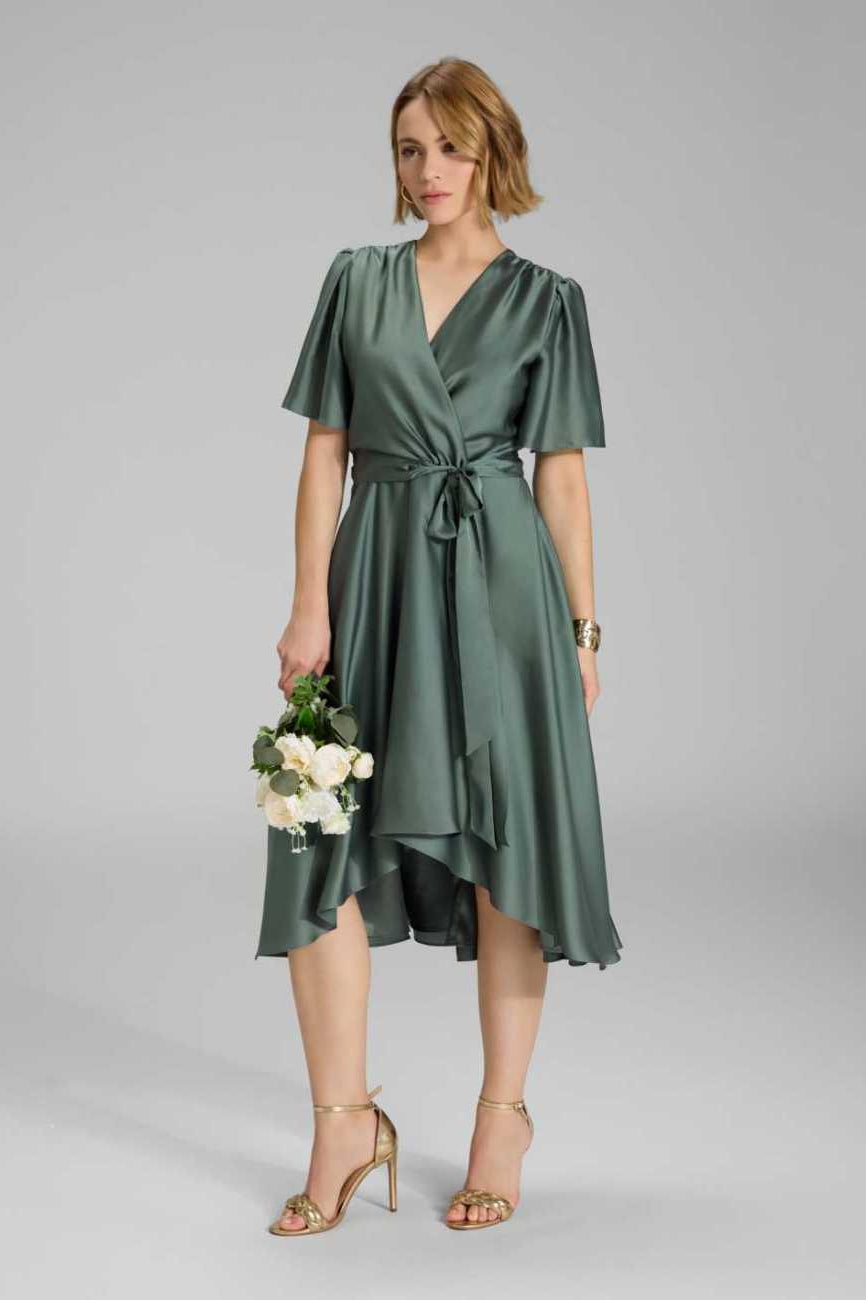 Cocktailkleid aus nachhaltigem Satin in Wickel Optik deep slate