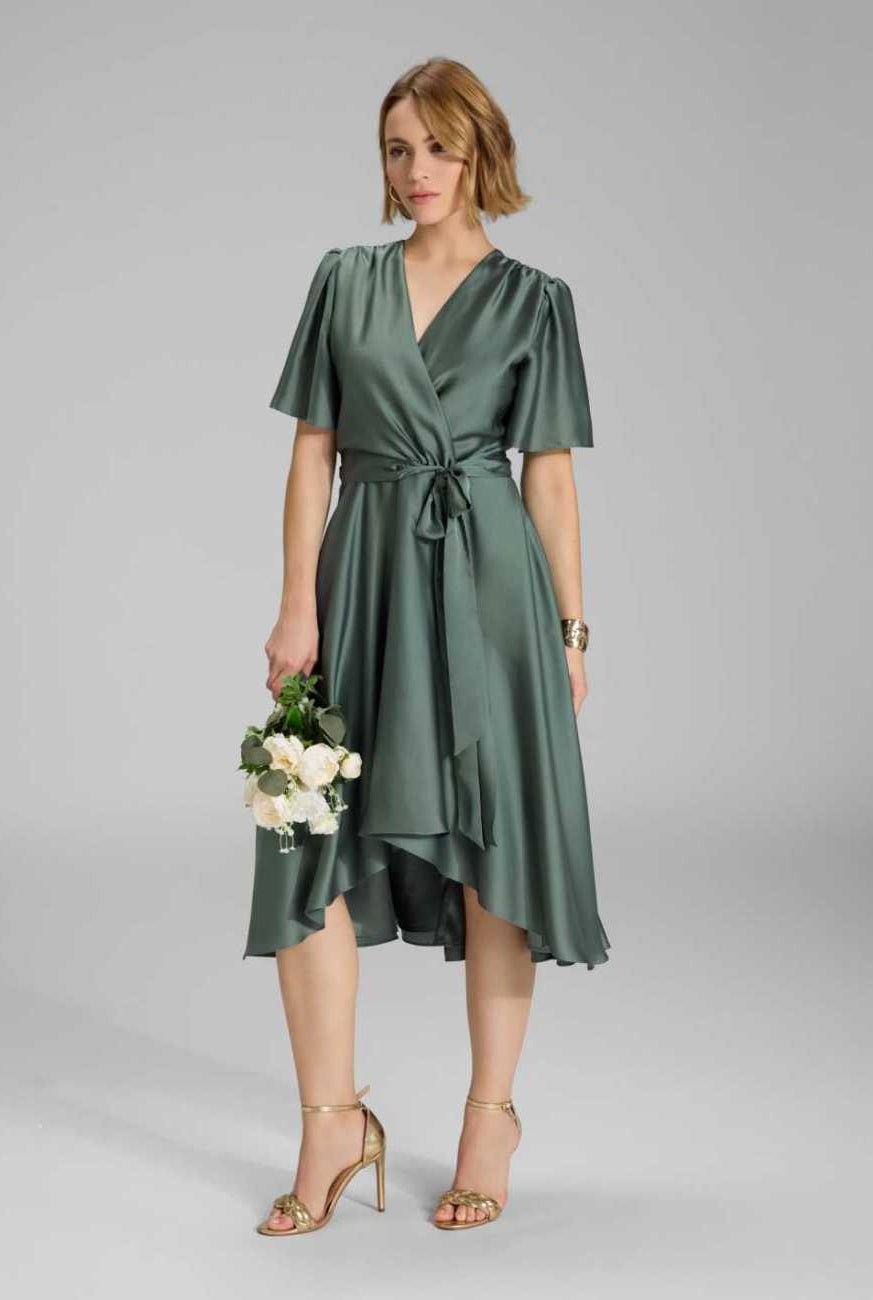 Cocktailkleid aus nachhaltigem Satin in Wickel Optik deep slate