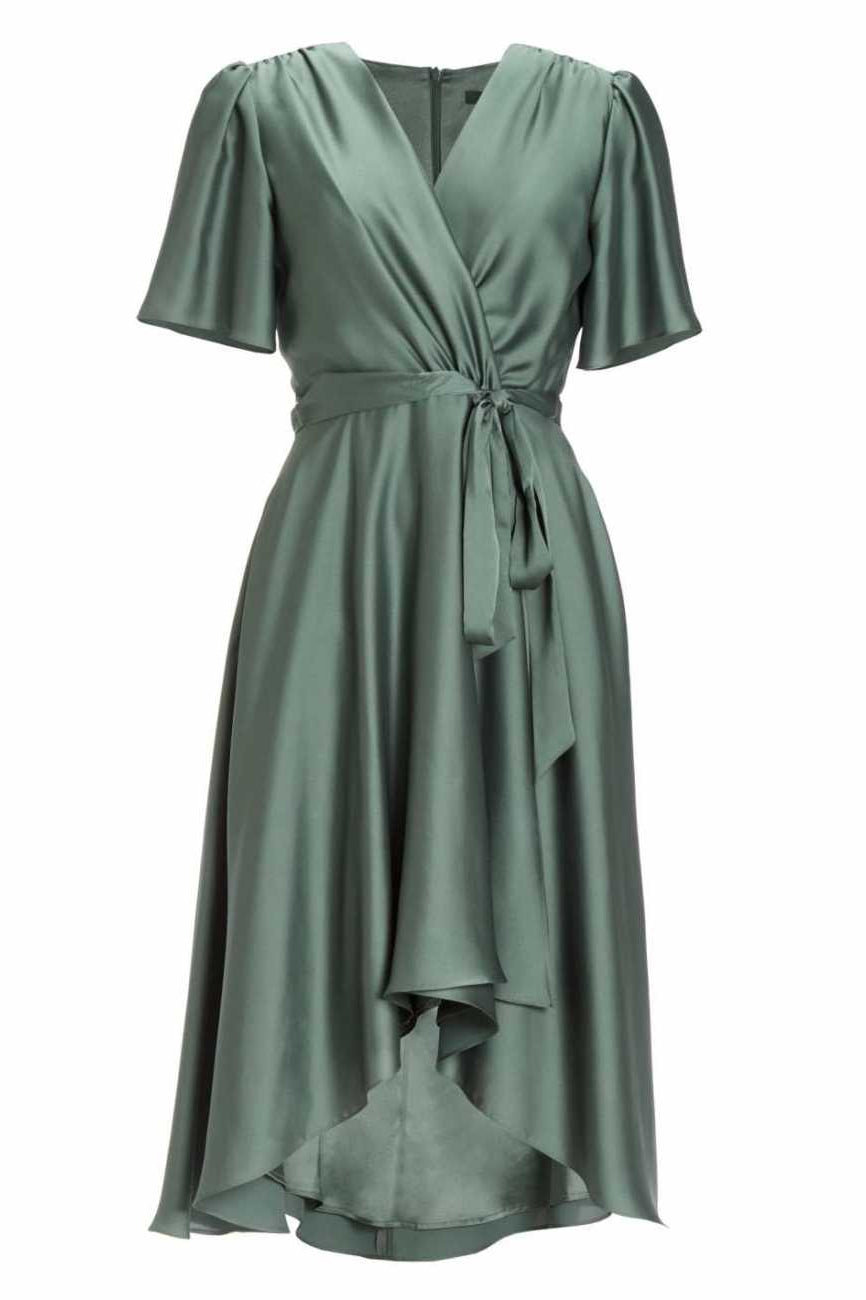 Cocktailkleid aus nachhaltigem Satin in Wickel Optik