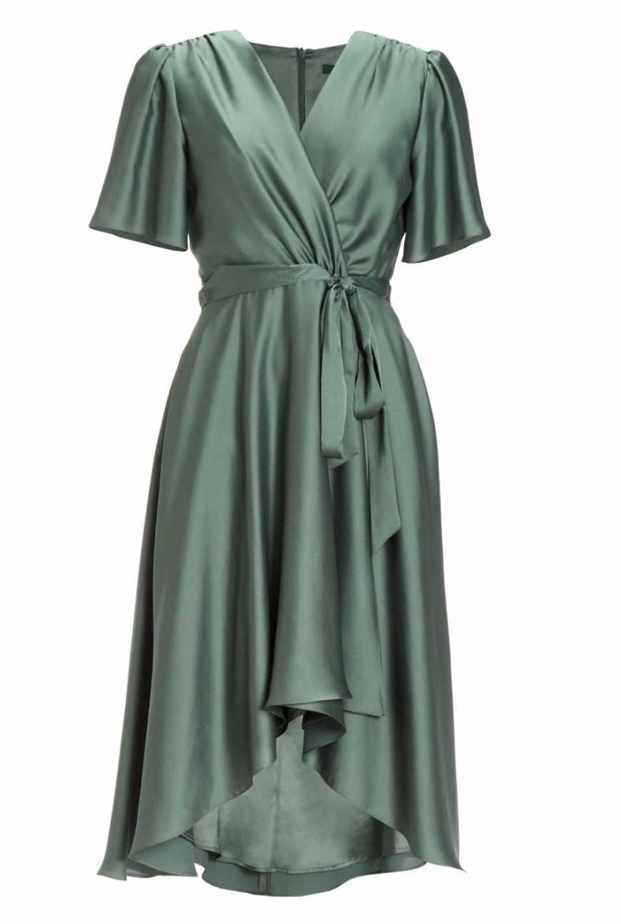 Cocktailkleid aus nachhaltigem Satin in Wickel Optik