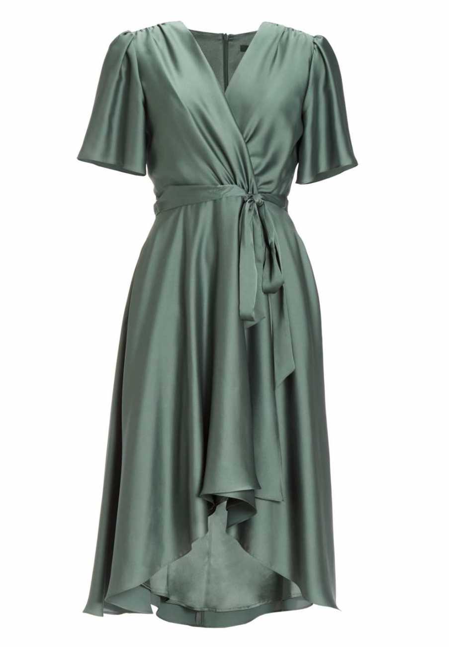 Cocktailkleid aus nachhaltigem Satin in Wickel Optik