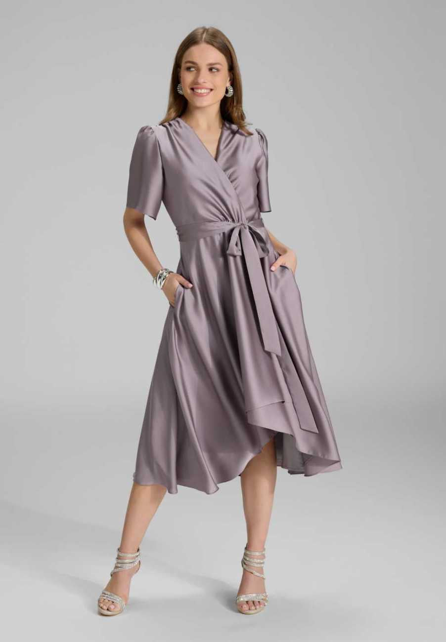 Cocktailkleid aus nachhaltigem Satin in Wickel Optik mauve