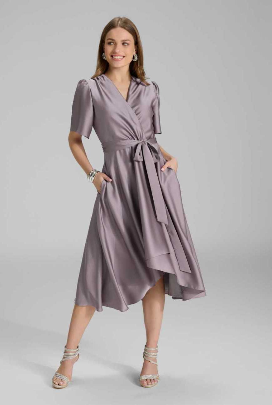 Cocktailkleid aus nachhaltigem Satin in Wickel Optik mauve