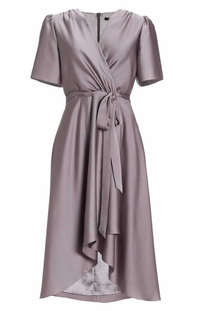 Cocktailkleid aus nachhaltigem Satin in Wickel Optik