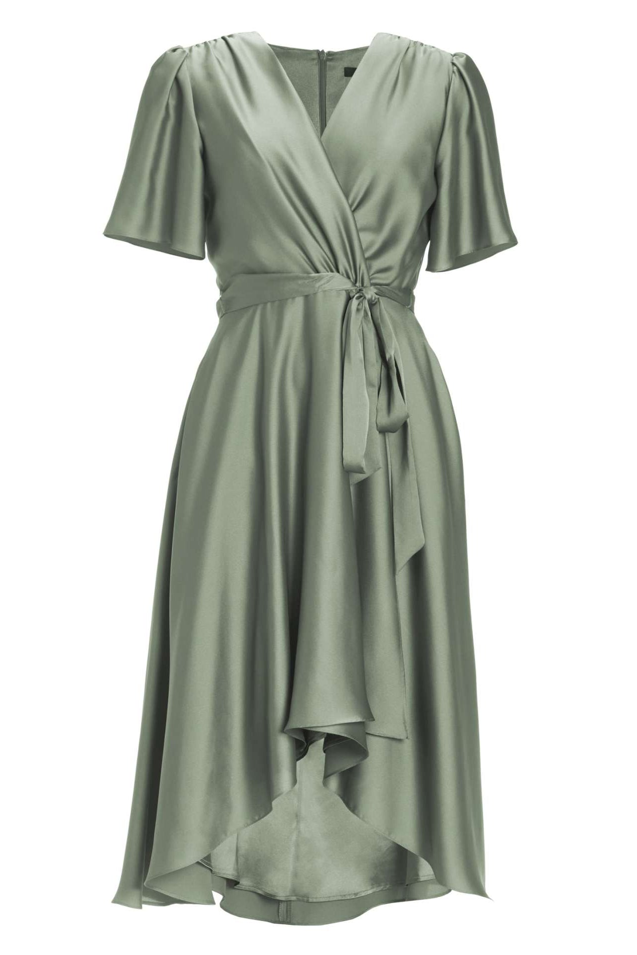 Cocktailkleid aus nachhaltigem Satin in Wickel Optik