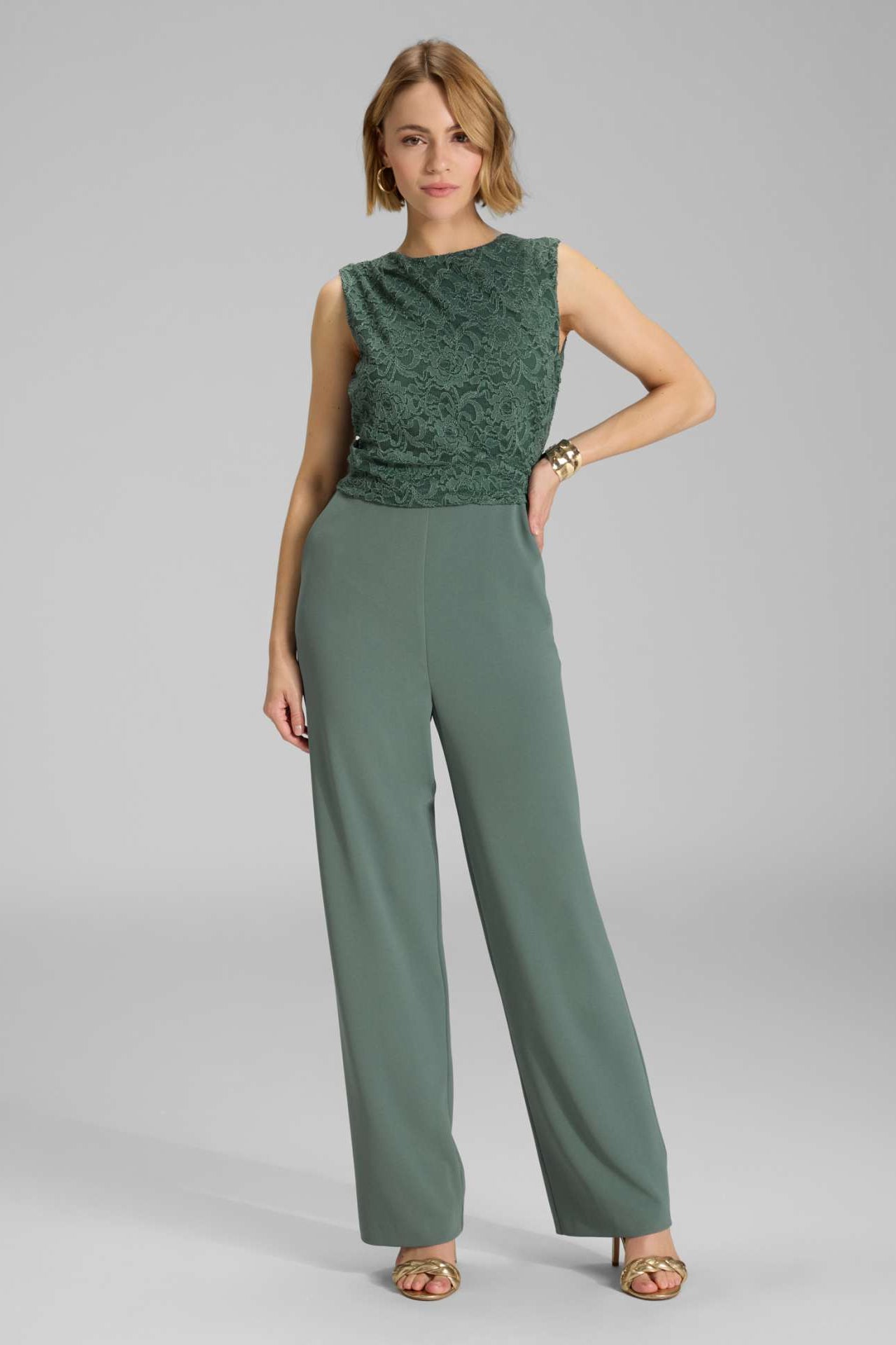 Jumpsuit aus Material-Mix mit Drapierung deep slate