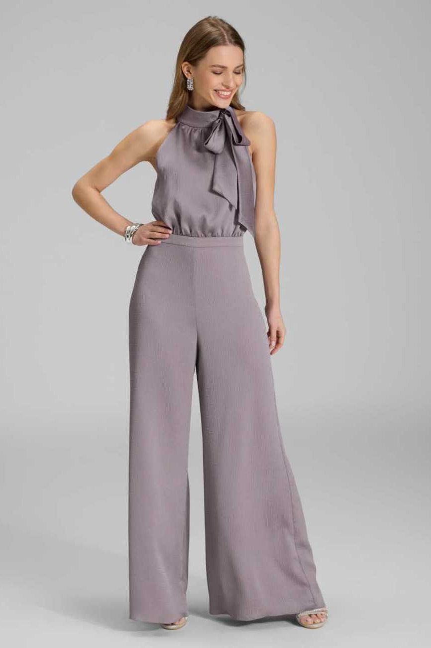 Jumpsuit mit Schluppe aus gehämmertem Satin mauve purple