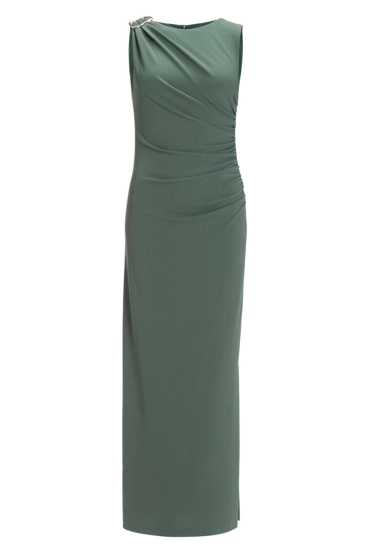 Abendkleid aus Crepe Jersey mit Drapierung und Zierschnalle