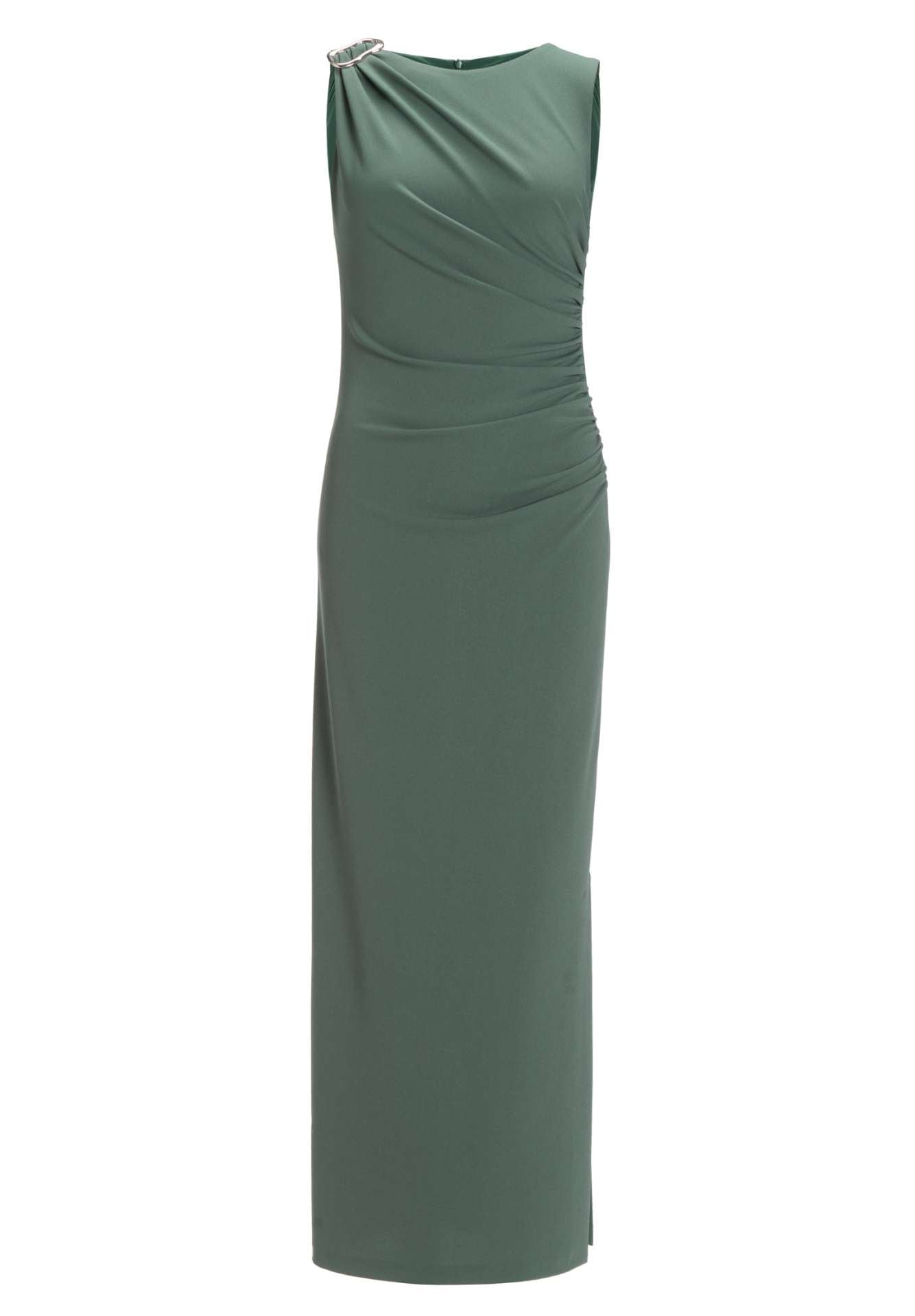 Abendkleid aus Crepe Jersey mit Drapierung und Zierschnalle