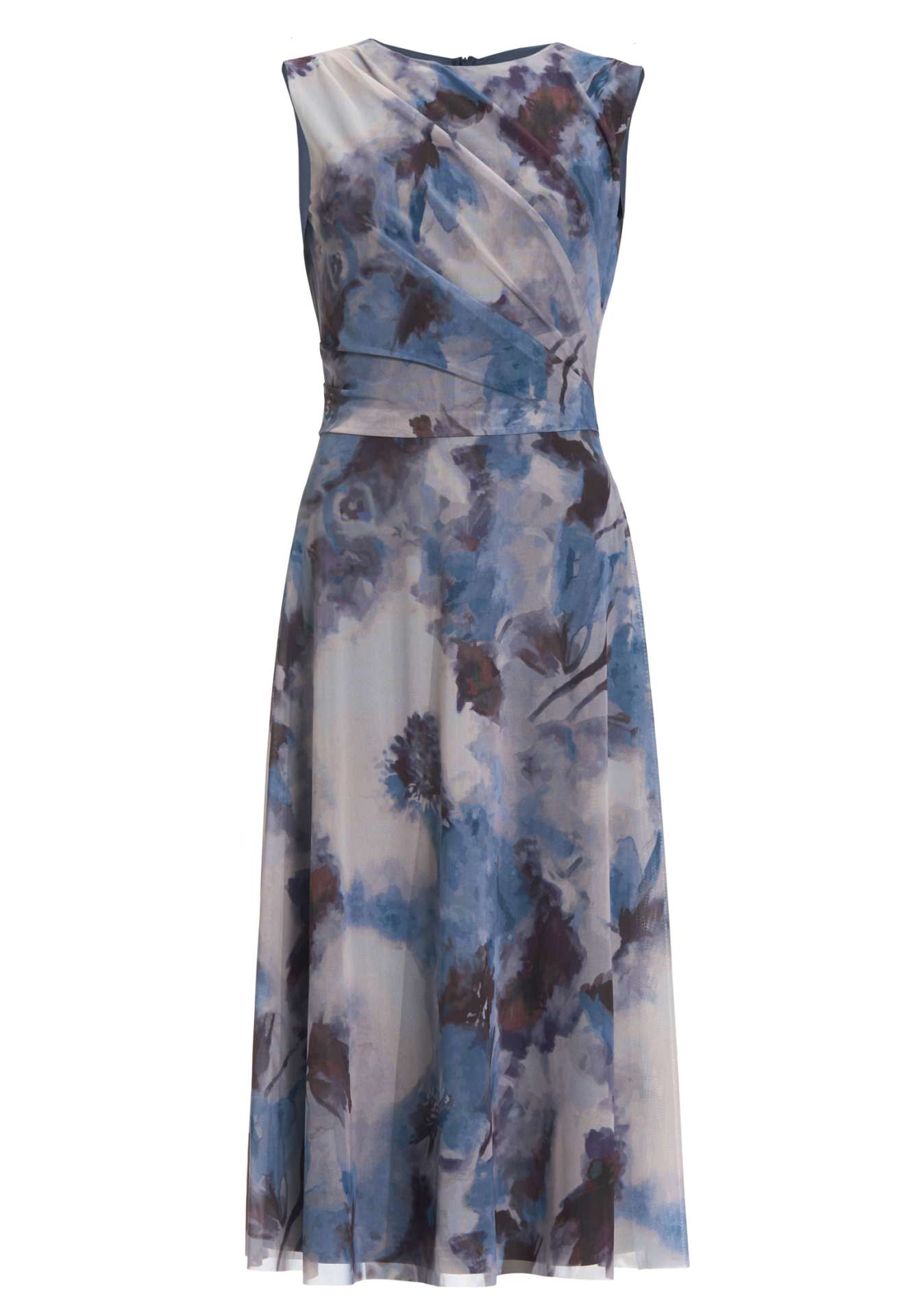 Midi Kleid aus weichem Mesh mit abstraktem Druck