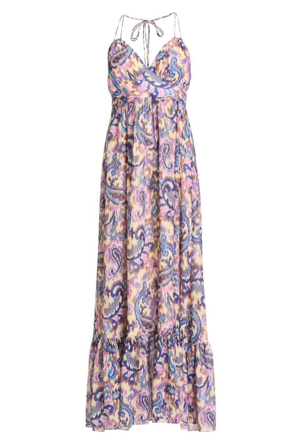 Neckholder Maxi Kleid aus bedrucktem Chiffon mit Glitzerstreifen