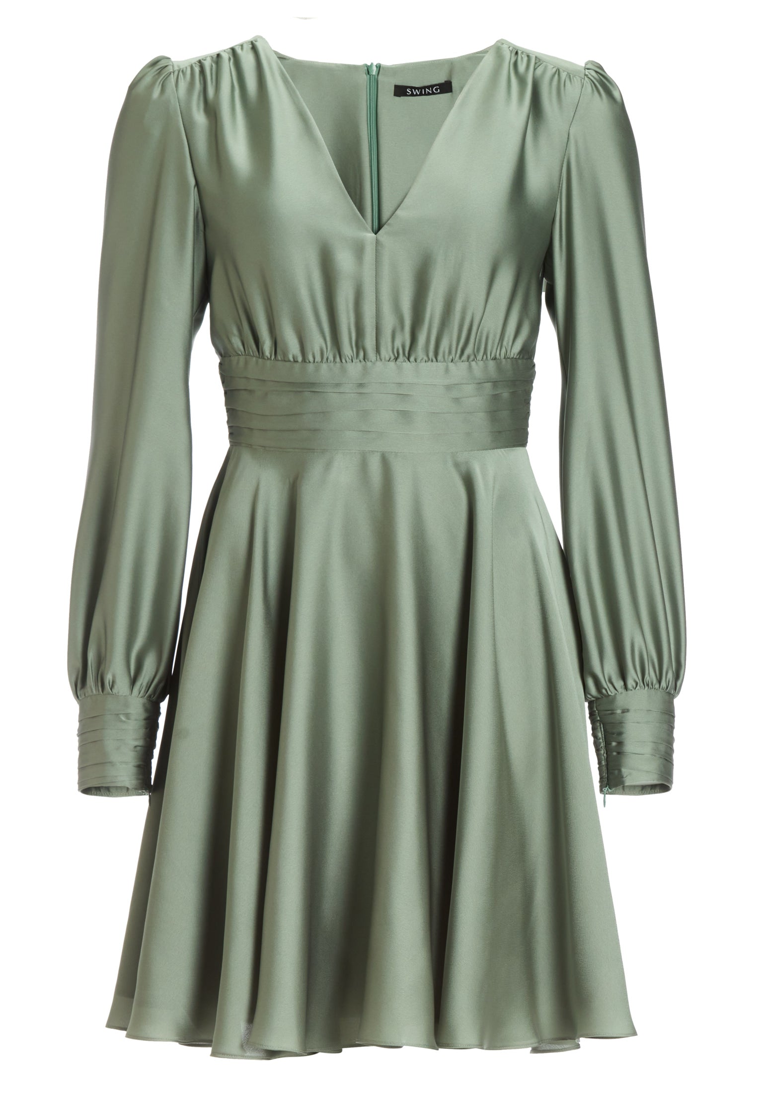 Cocktailkleid aus nachhaltigem Satin mit langen Ärmeln und Raff Details