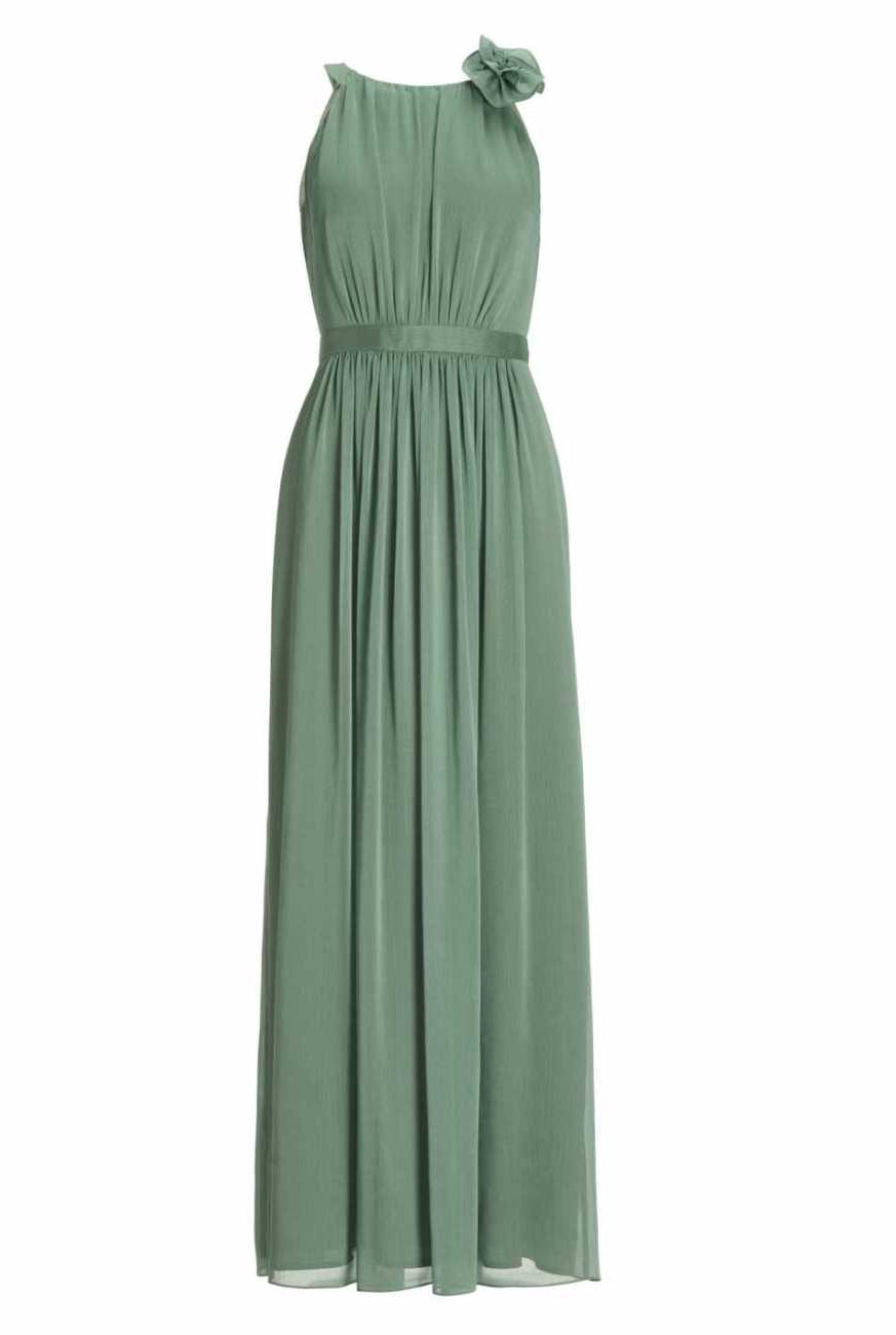 Abendkleid aus Crinkle Chiffon mit dekorativer Blüte