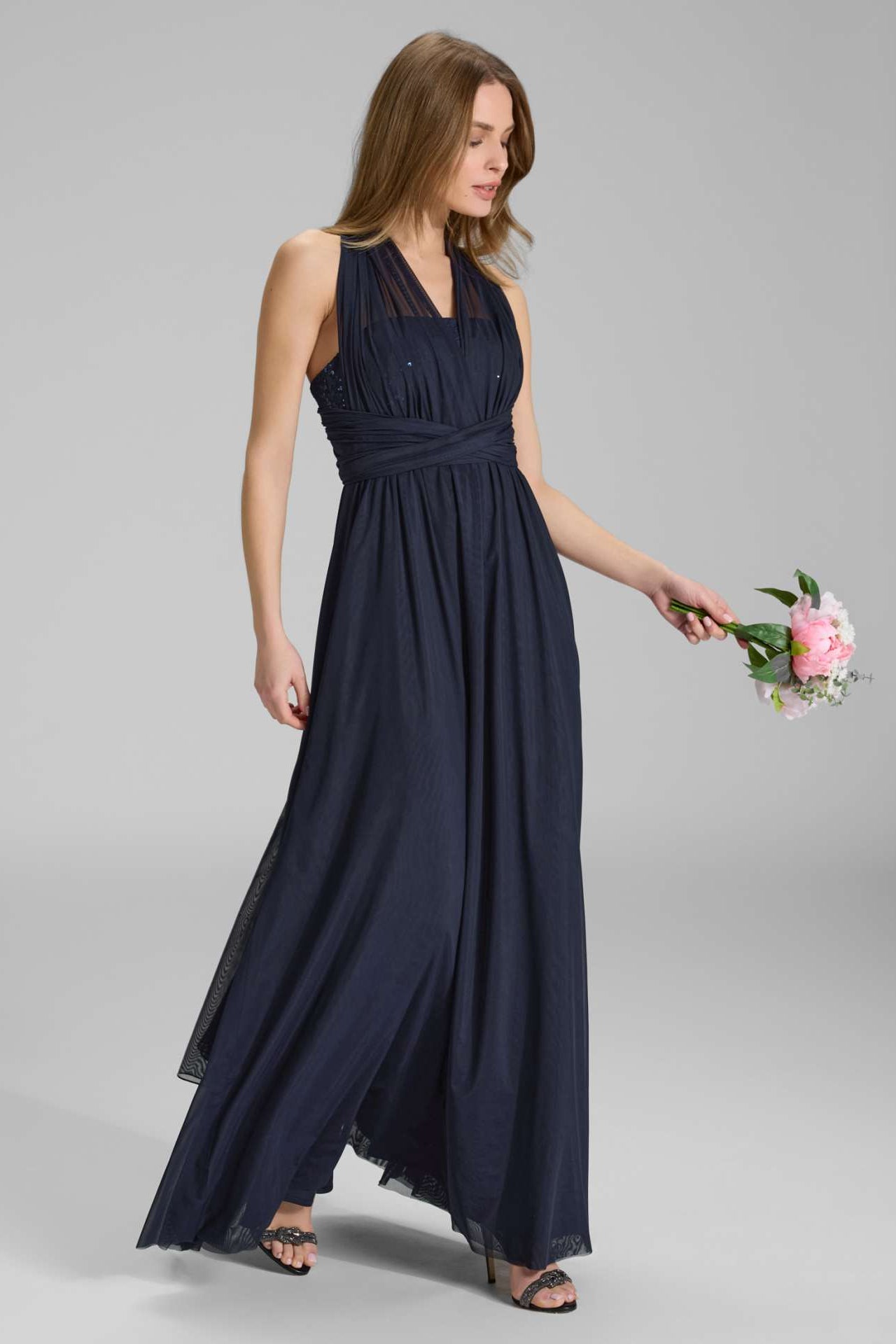 Abendkleid aus Mesh und Spitze mit verschiedenen Bindemöglichkeiten