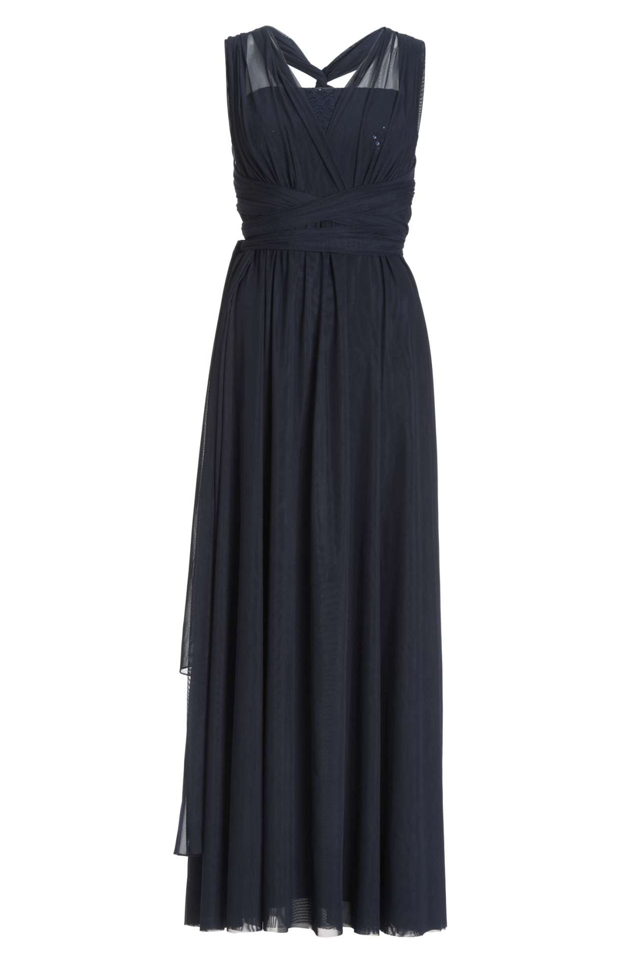 Abendkleid aus Mesh und Spitze mit verschiedenen Bindemöglichkeiten