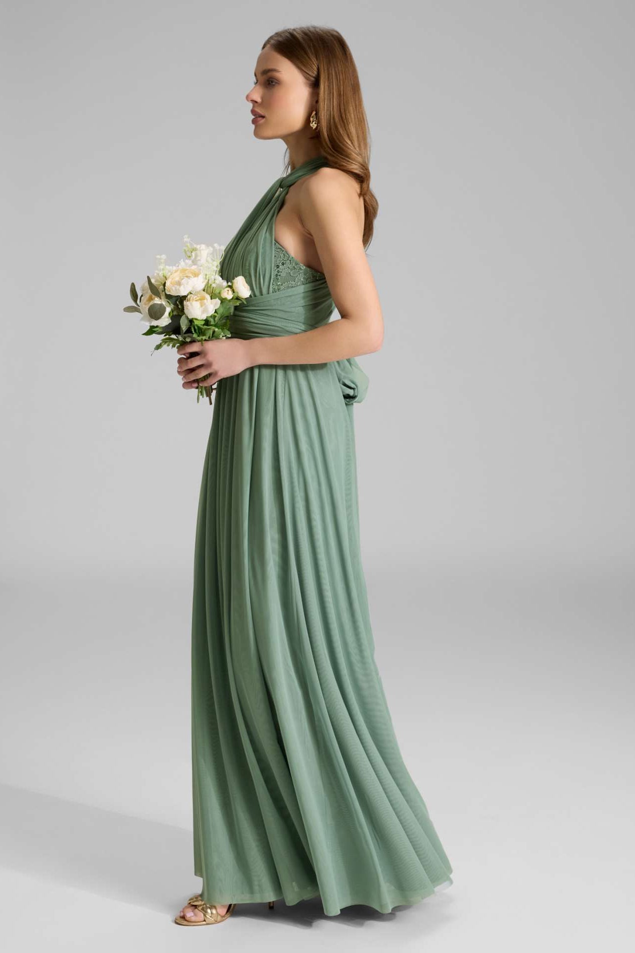 Abendkleid aus Mesh und Spitze mit verschiedenen Bindemöglichkeiten