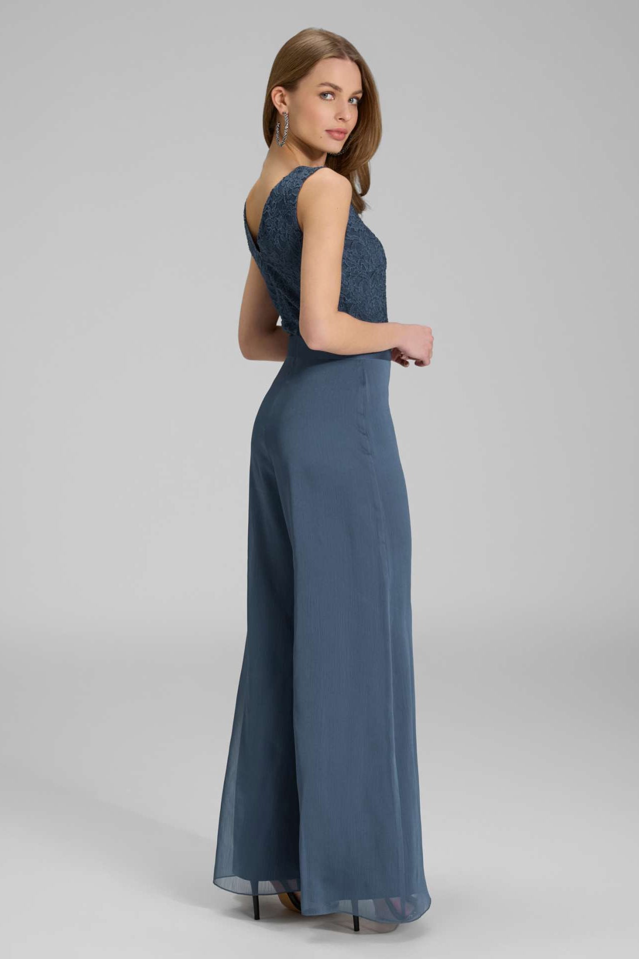 Jumpsuit mit weitem Bein und Oberteil aus elastischer Spitze