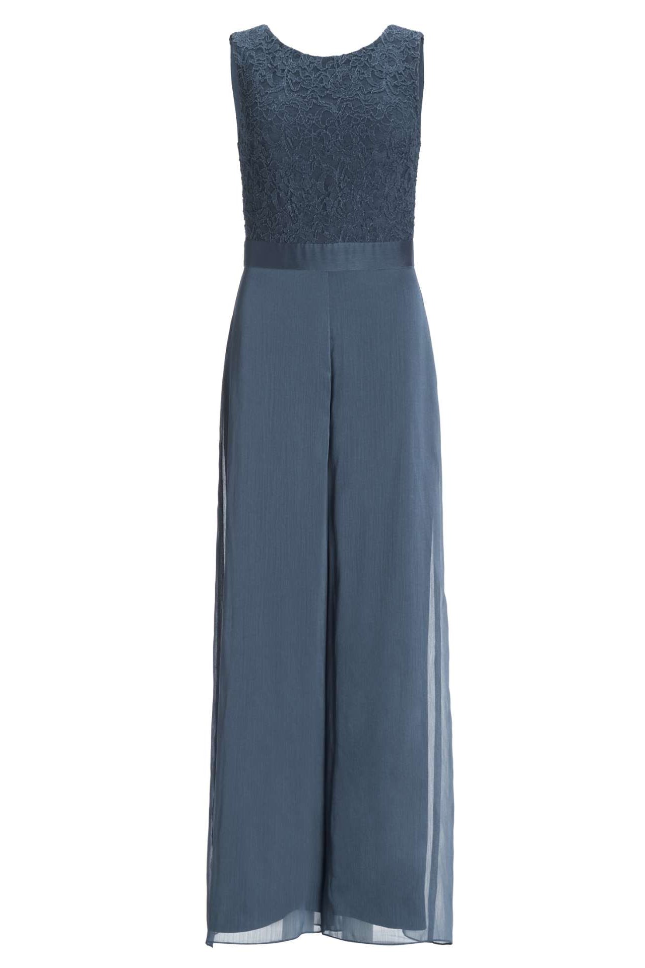 Jumpsuit mit weitem Bein und Oberteil aus elastischer Spitze