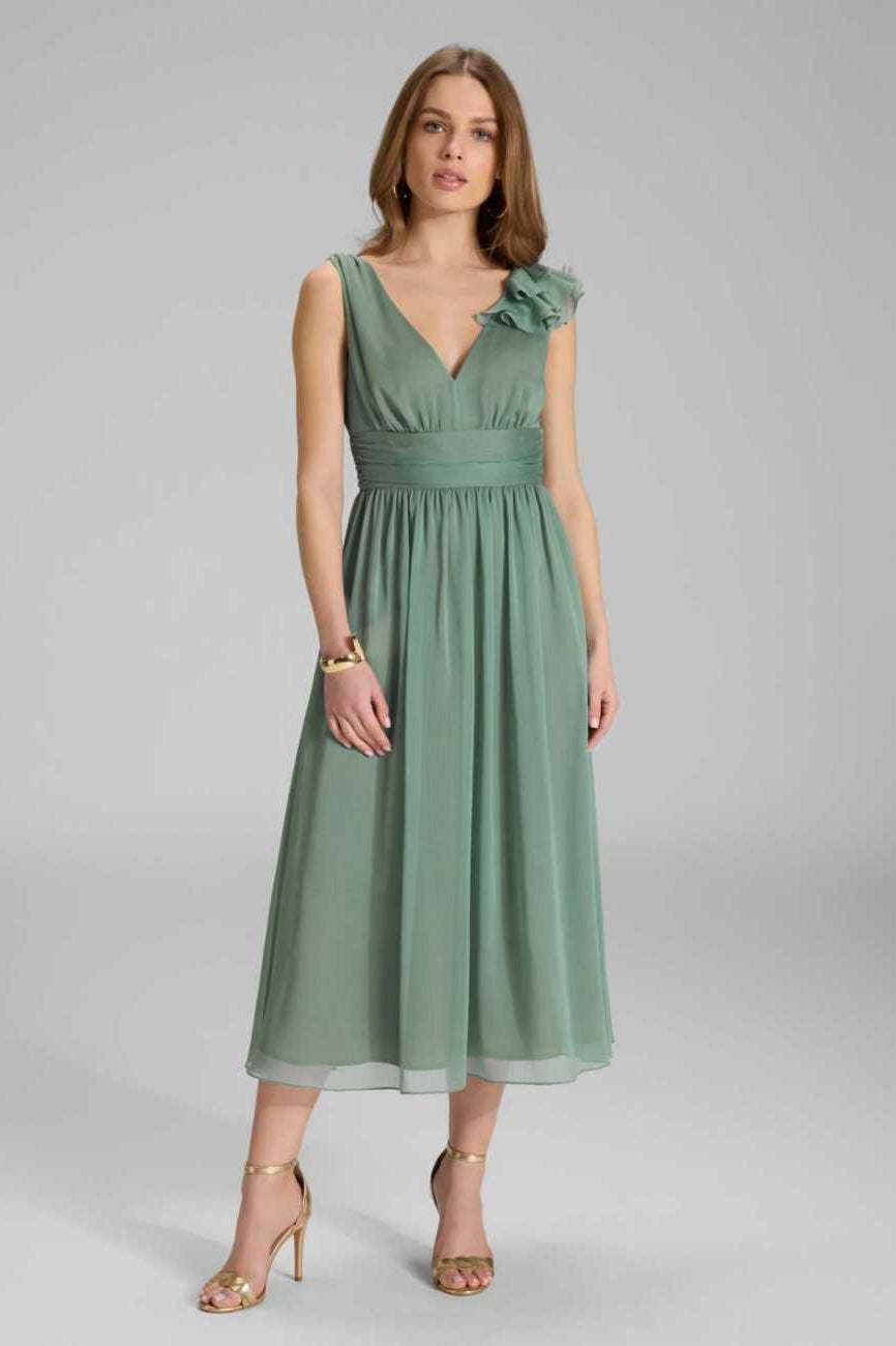 Cocktailkleid aus Crinkle Chiffon mit Volant Detail an der Schulter pistachio green