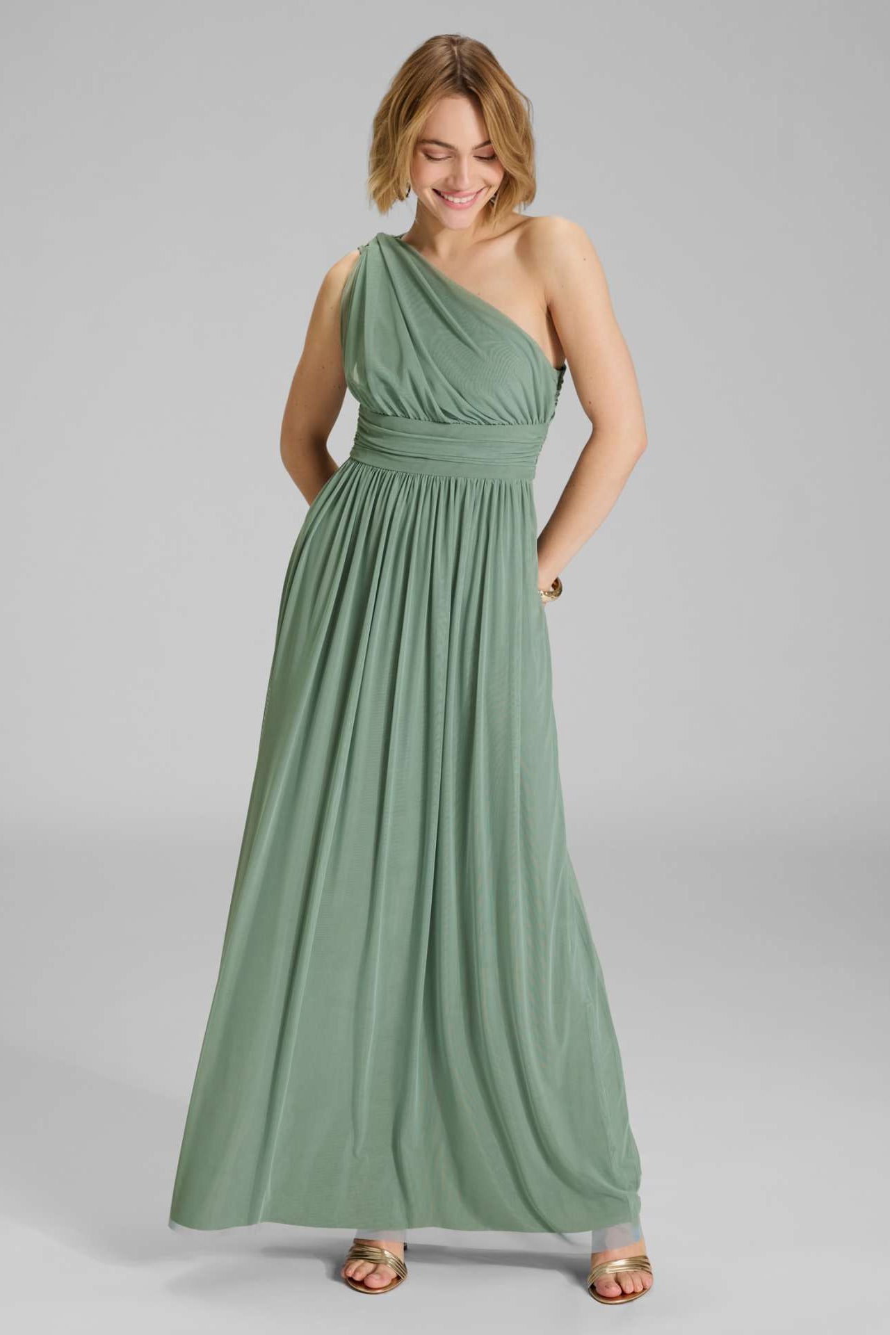 Abendkleid One Shoulder aus Mesh pistachio green