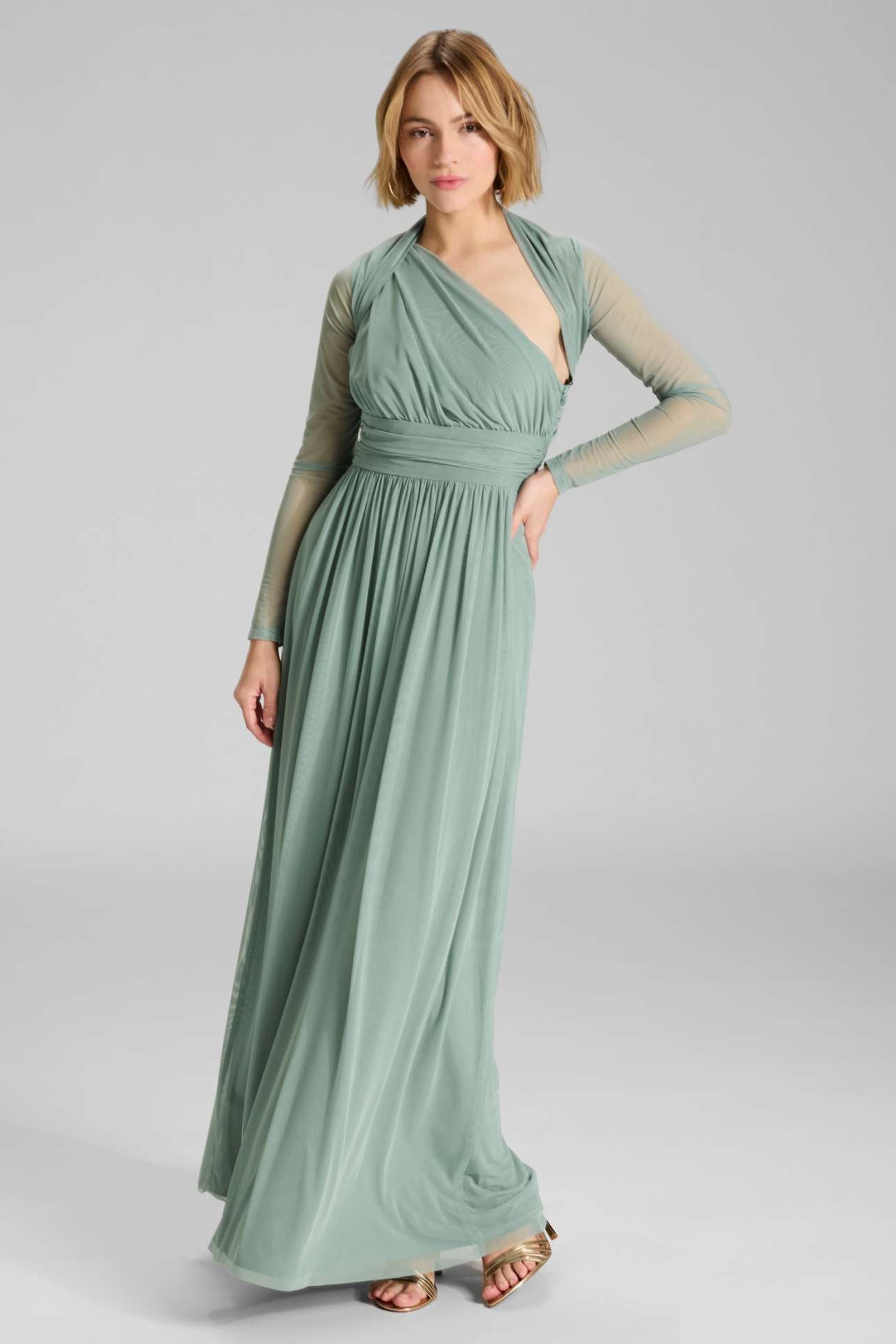 Bolero aus Mesh mit Raffblende pistachio green