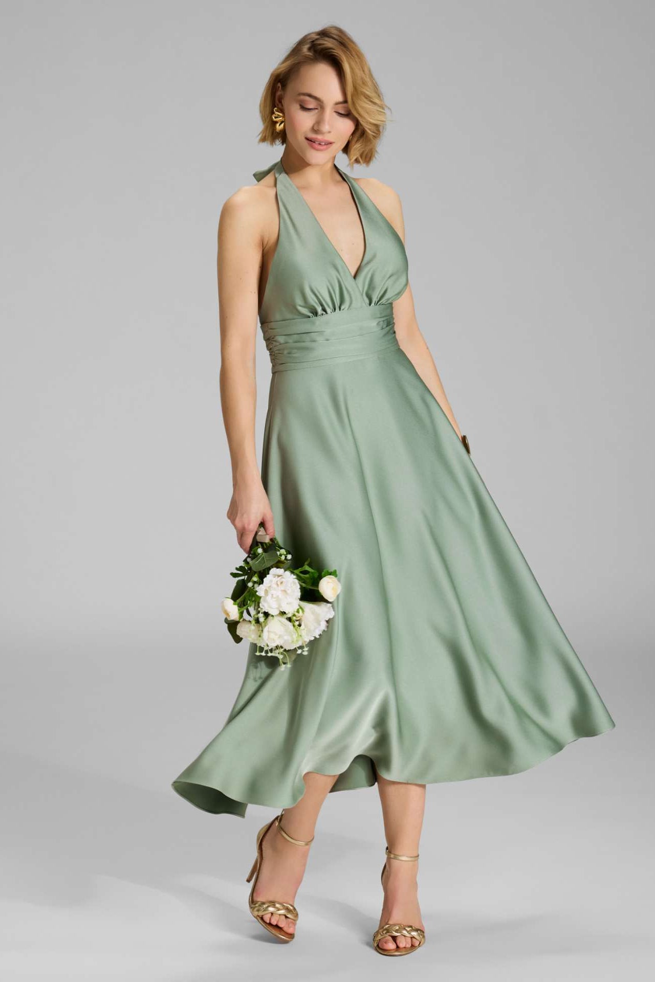 Neckholder Kleid aus Satin pistachio green