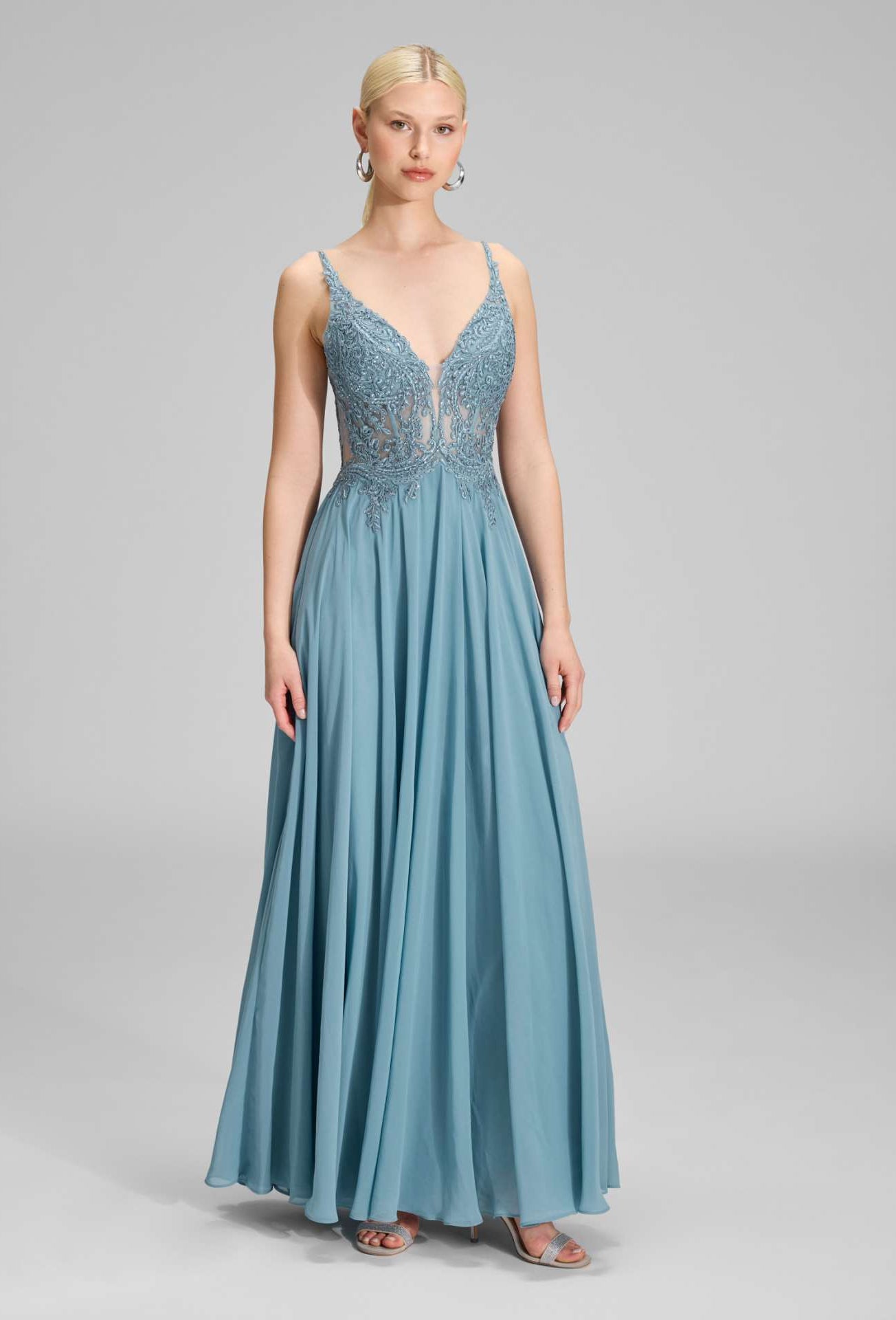 Chiffonkleid mit Stickerei sea blue