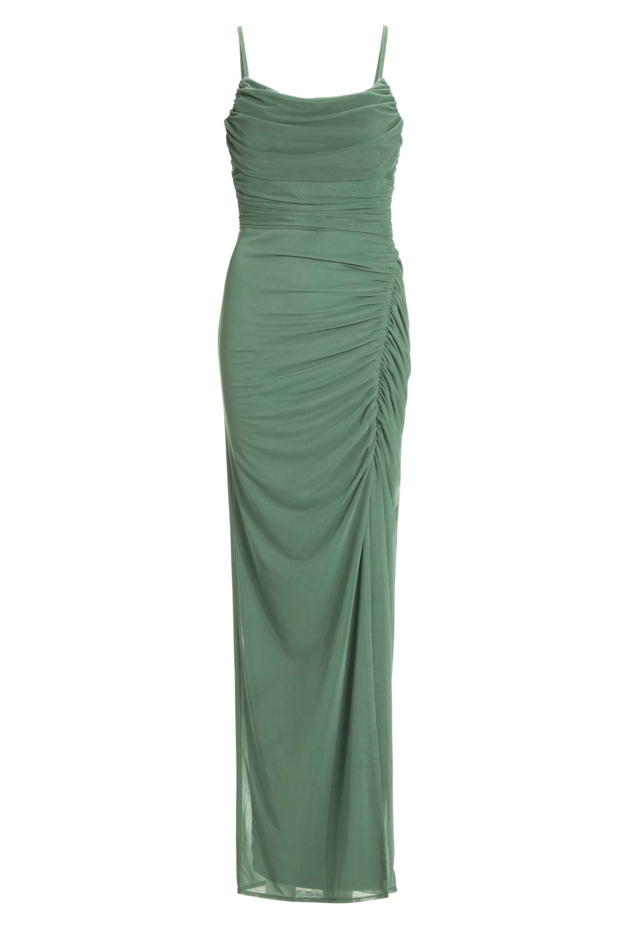 Figurbetontes Abendkleid aus Mesh mit Beinschlitz und Raffungen