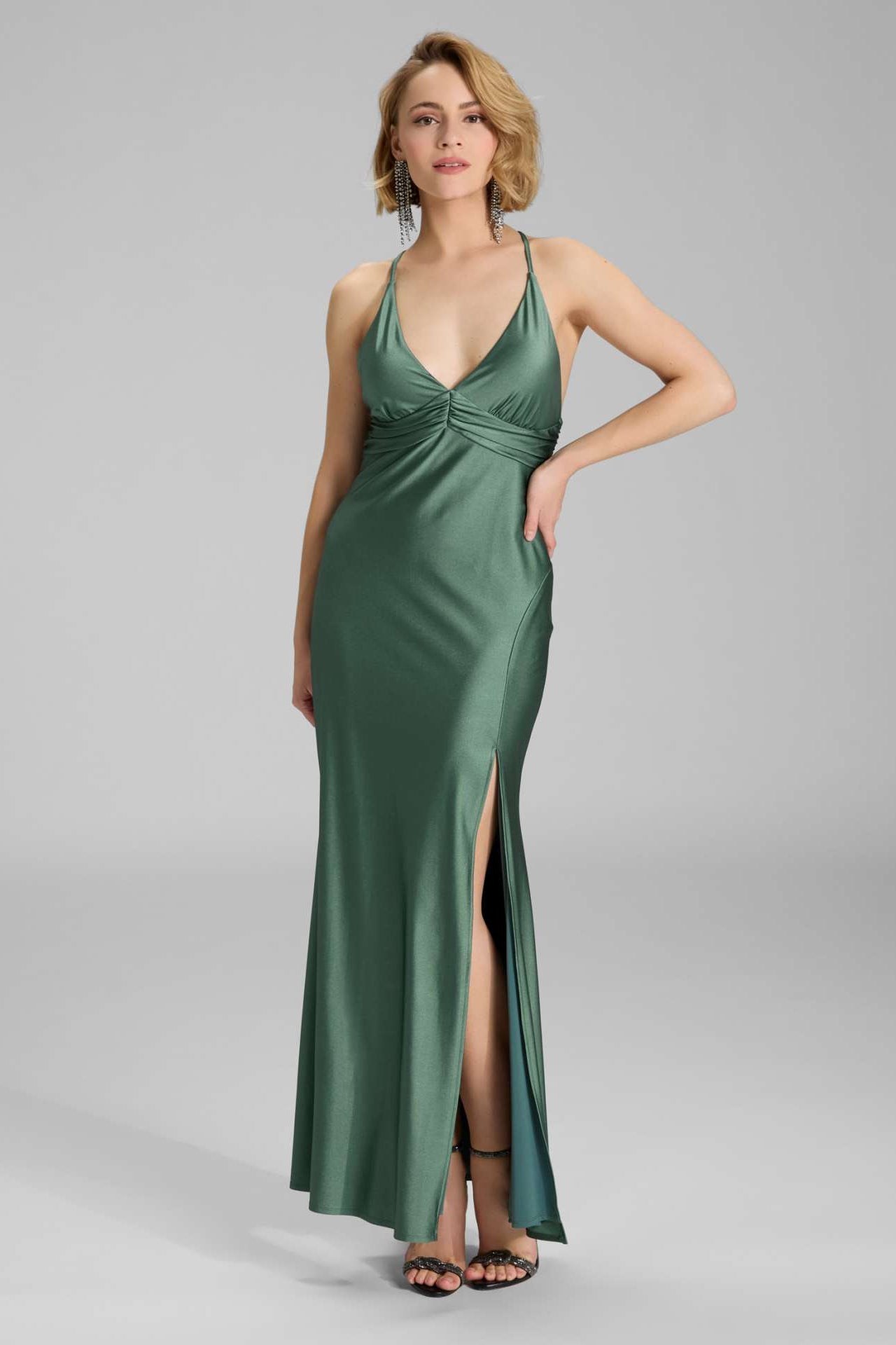 Abendkleid mit Knotendetail am Rücken aus Jersey Satin