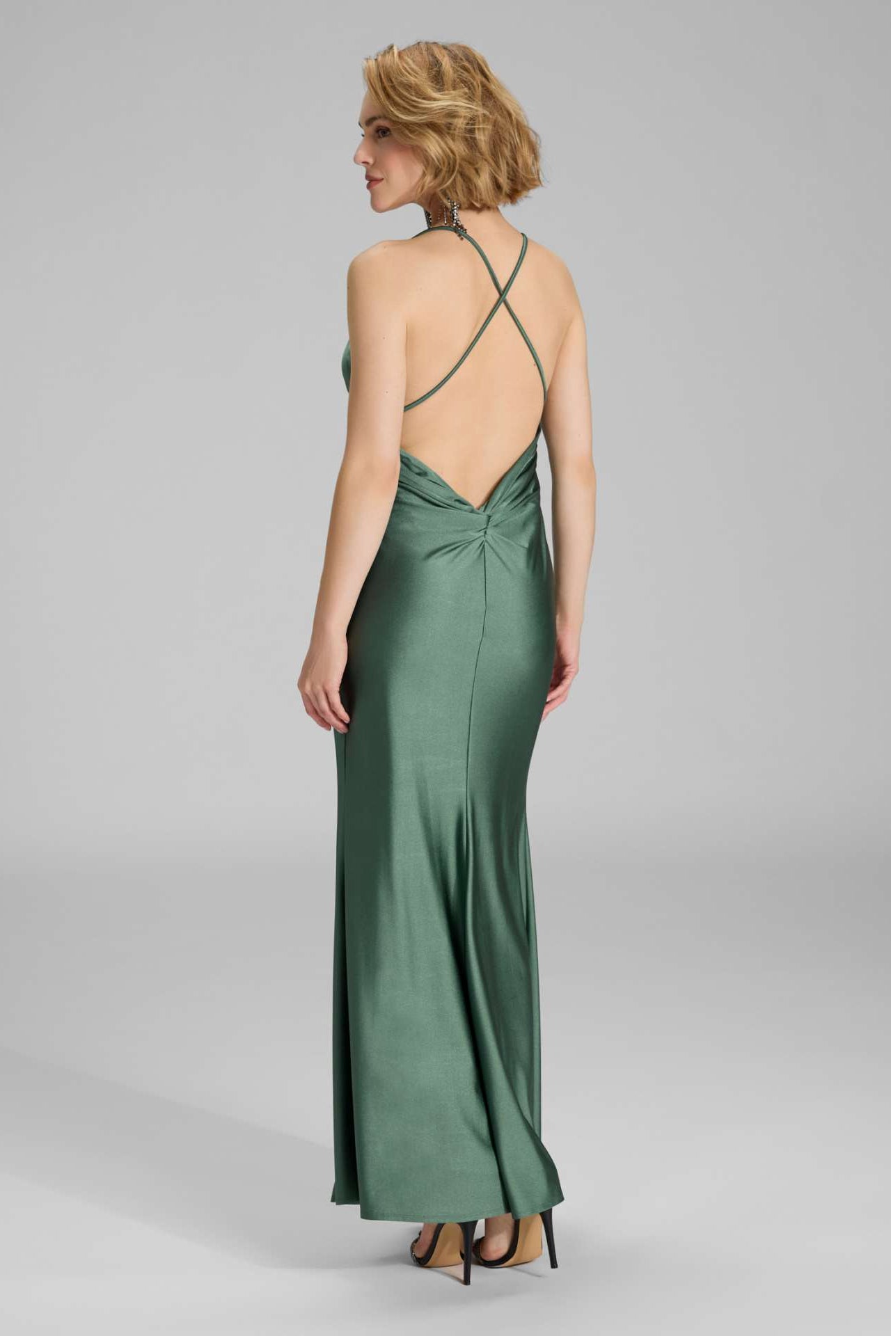 Abendkleid mit Knotendetail am Rücken aus Jersey Satin