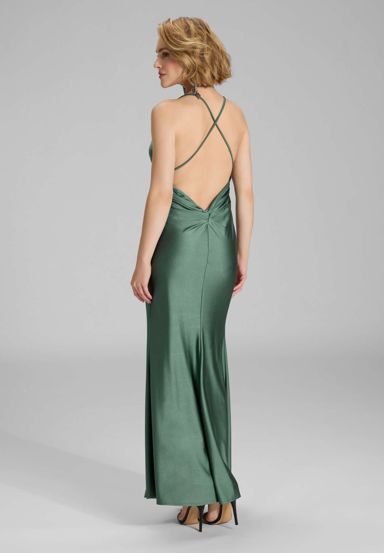 Abendkleid mit Knotendetail am Rücken aus Jersey Satin