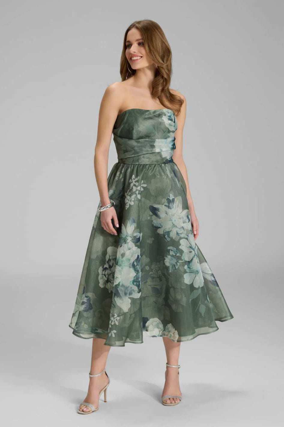 Korsage Kleid aus bedrucktem Organza pistachio green ivory