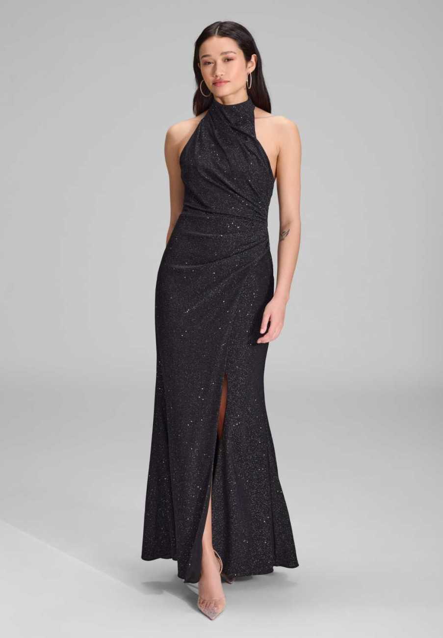 Hochgeschlossenes Abendkleid Schimmereffekt black