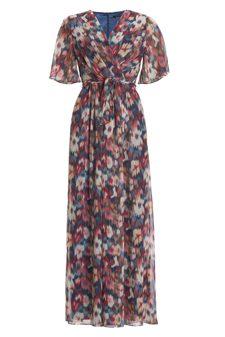 Maxikleid mit Flügelärmeln aus Chiffon mit Ikat Print