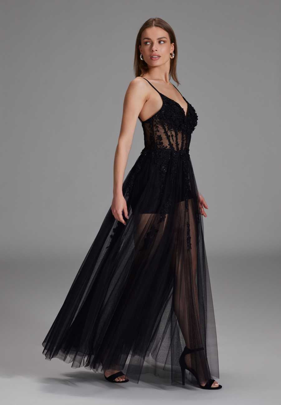 Tüllkleid mit kurzer Jerseyhose black