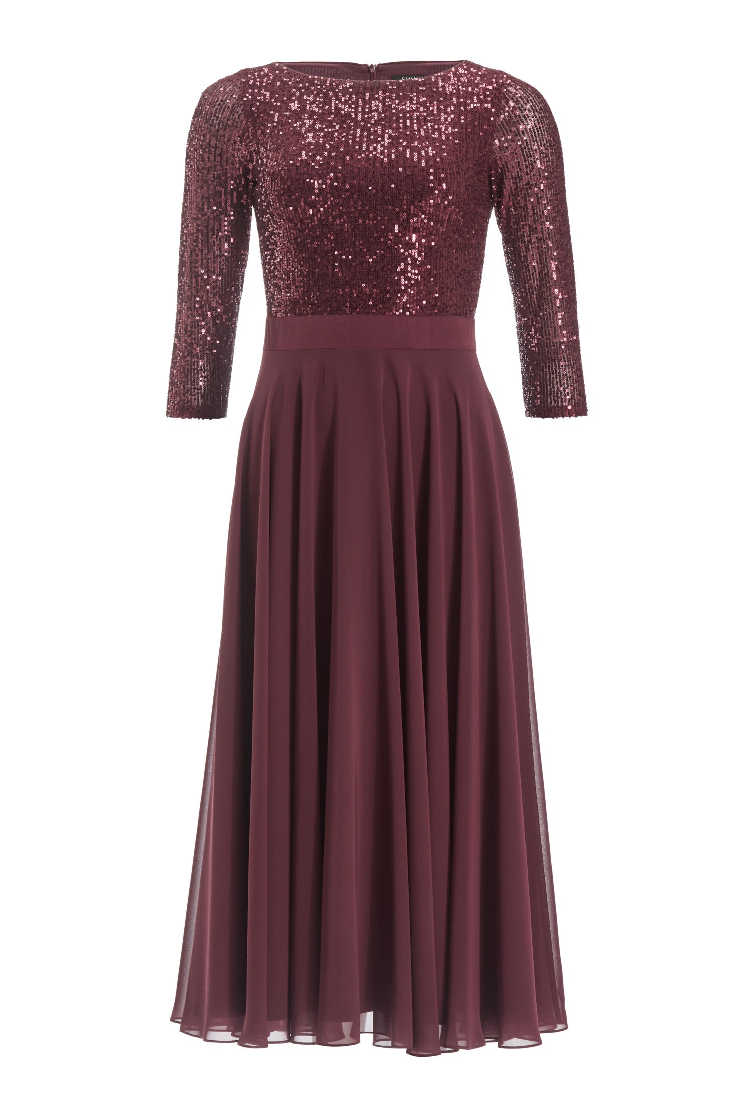 Midi Kleid mit Top aus elastischer Paillette und Chiffonrock