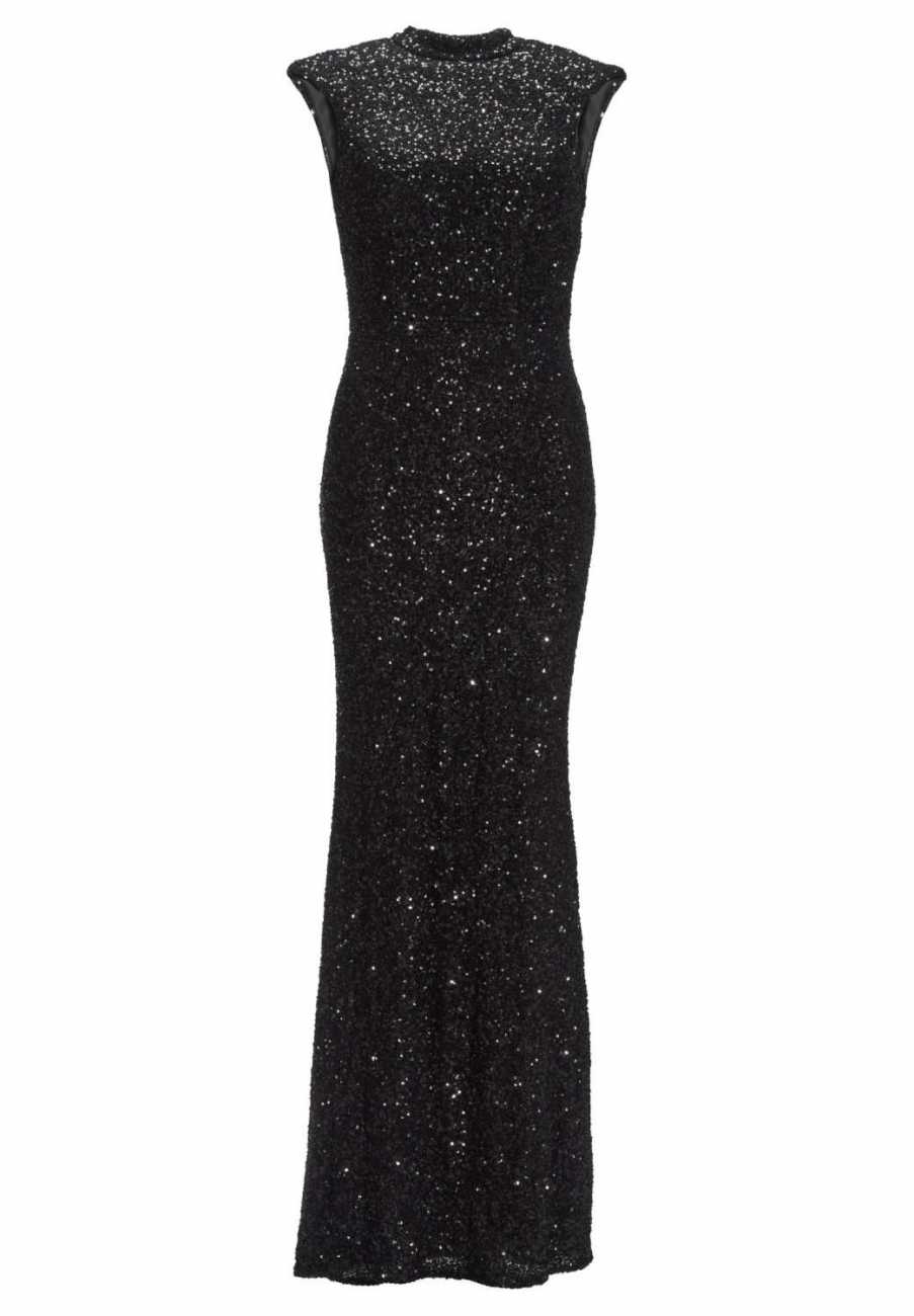 Hochgeschlossenes Paillettenkleid mit Rückenausschnitt