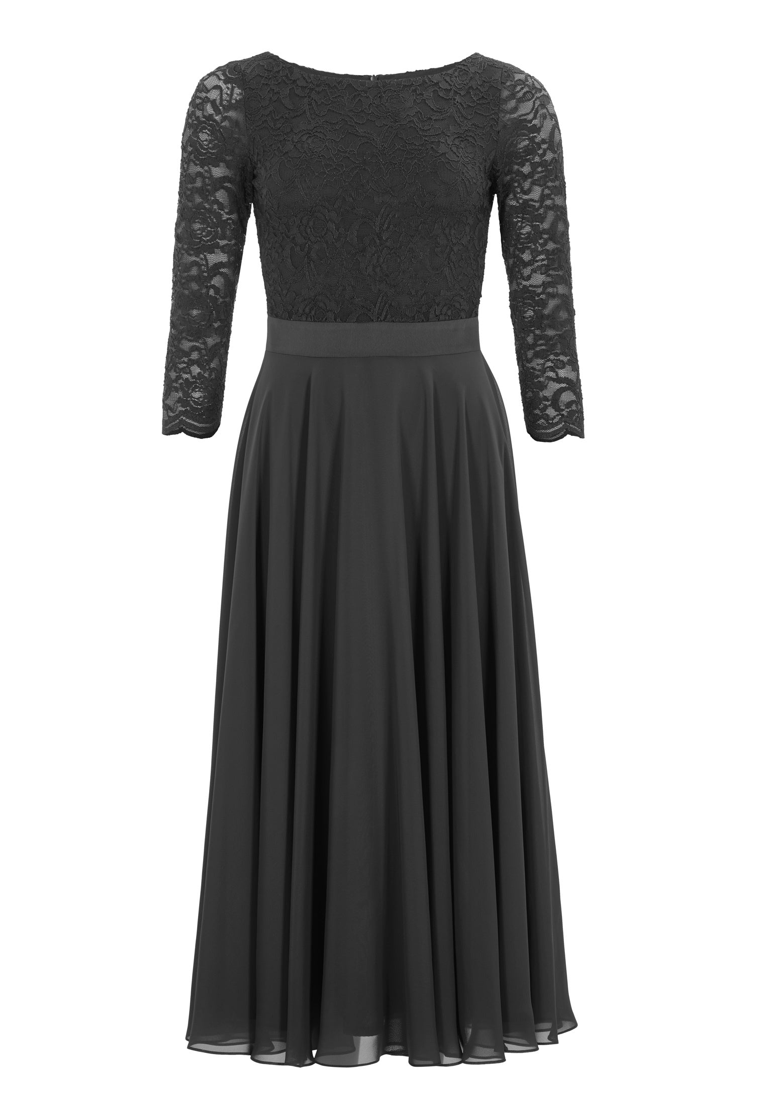 Abendkleid Midi mit Oberteil aus floraler Spitze und Chiffon Rock