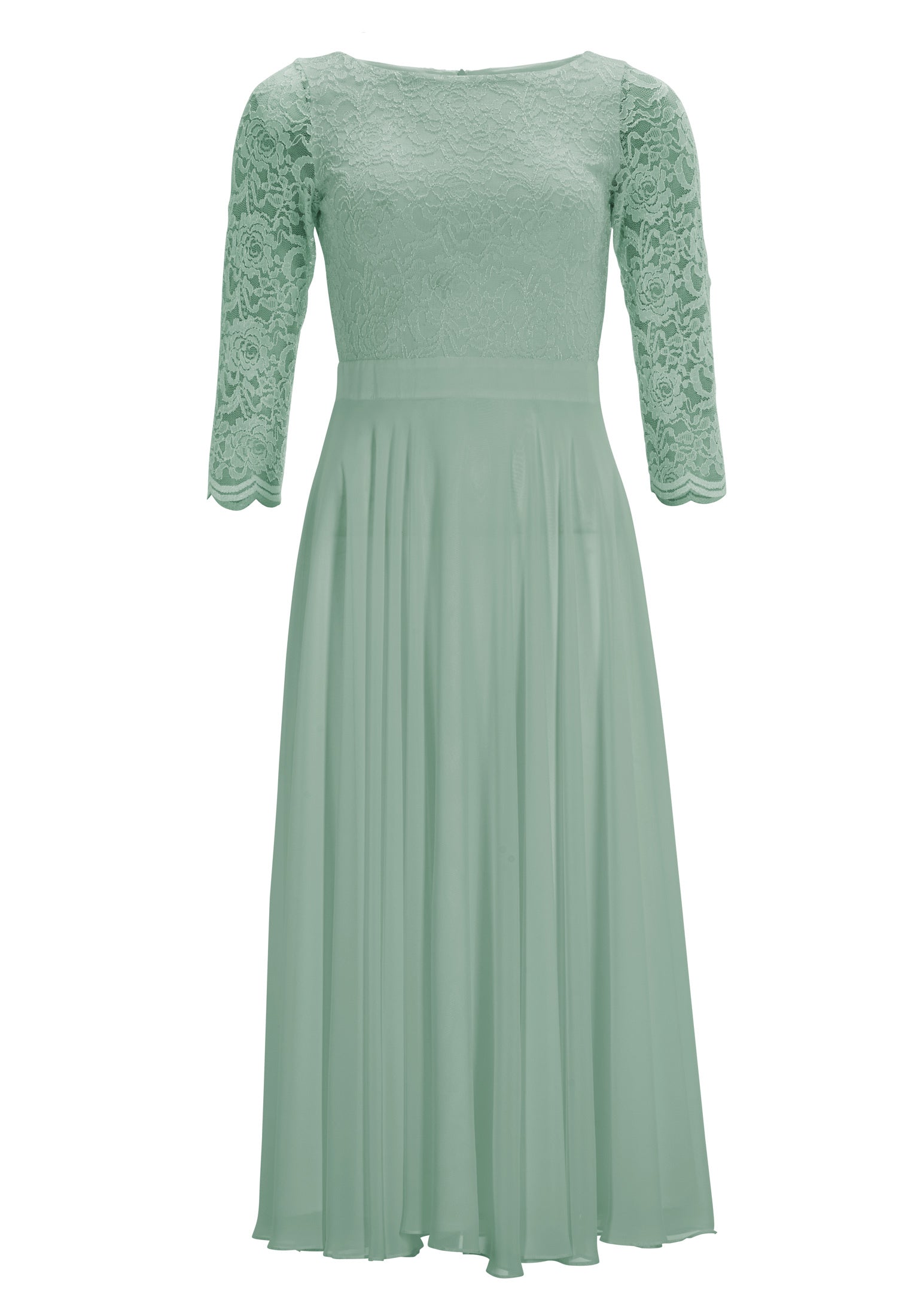 Abendkleid Midi mit Oberteil aus floraler Spitze und Chiffon Rock