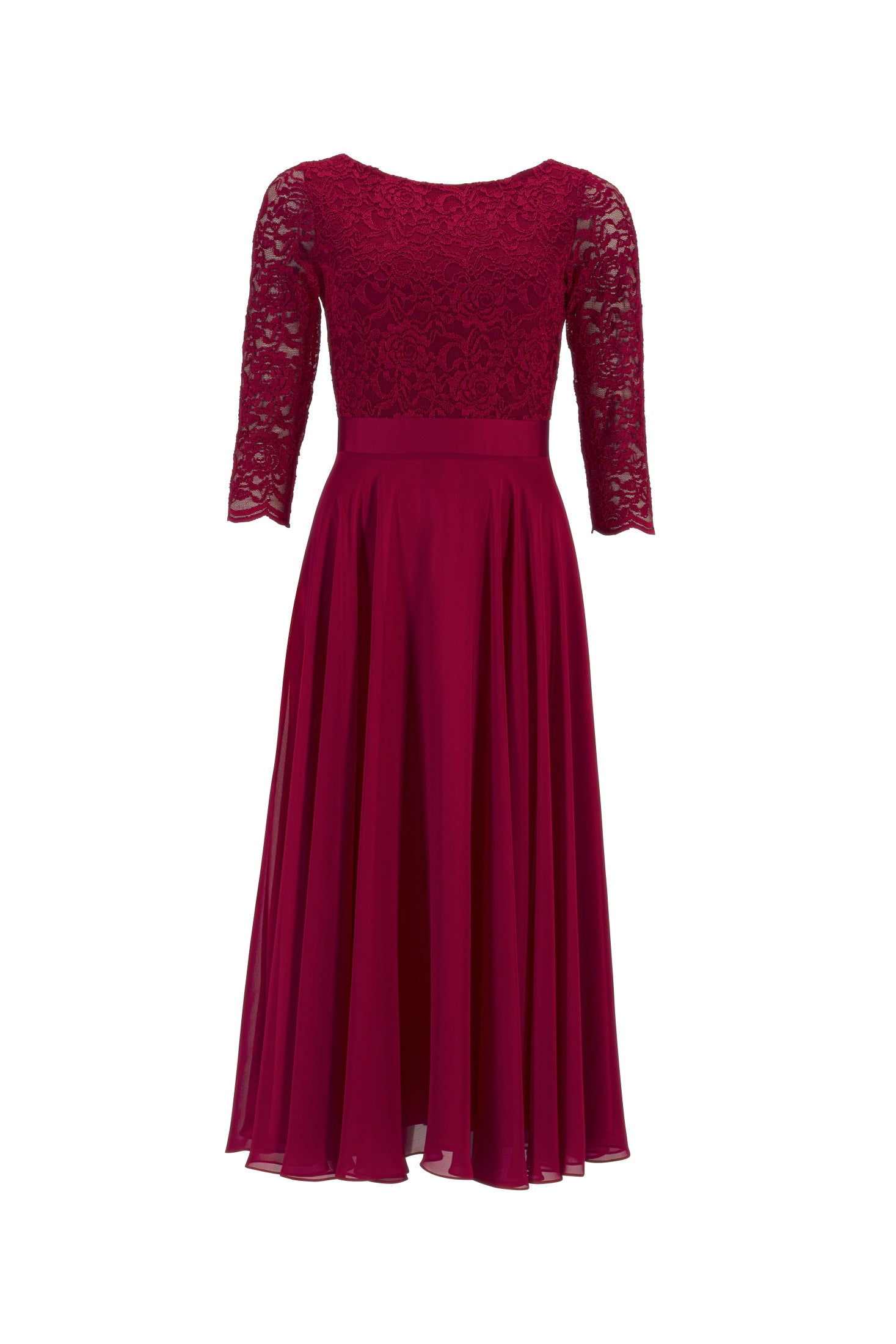Abendkleid Midi mit Oberteil aus floraler Spitze und Chiffon Rock